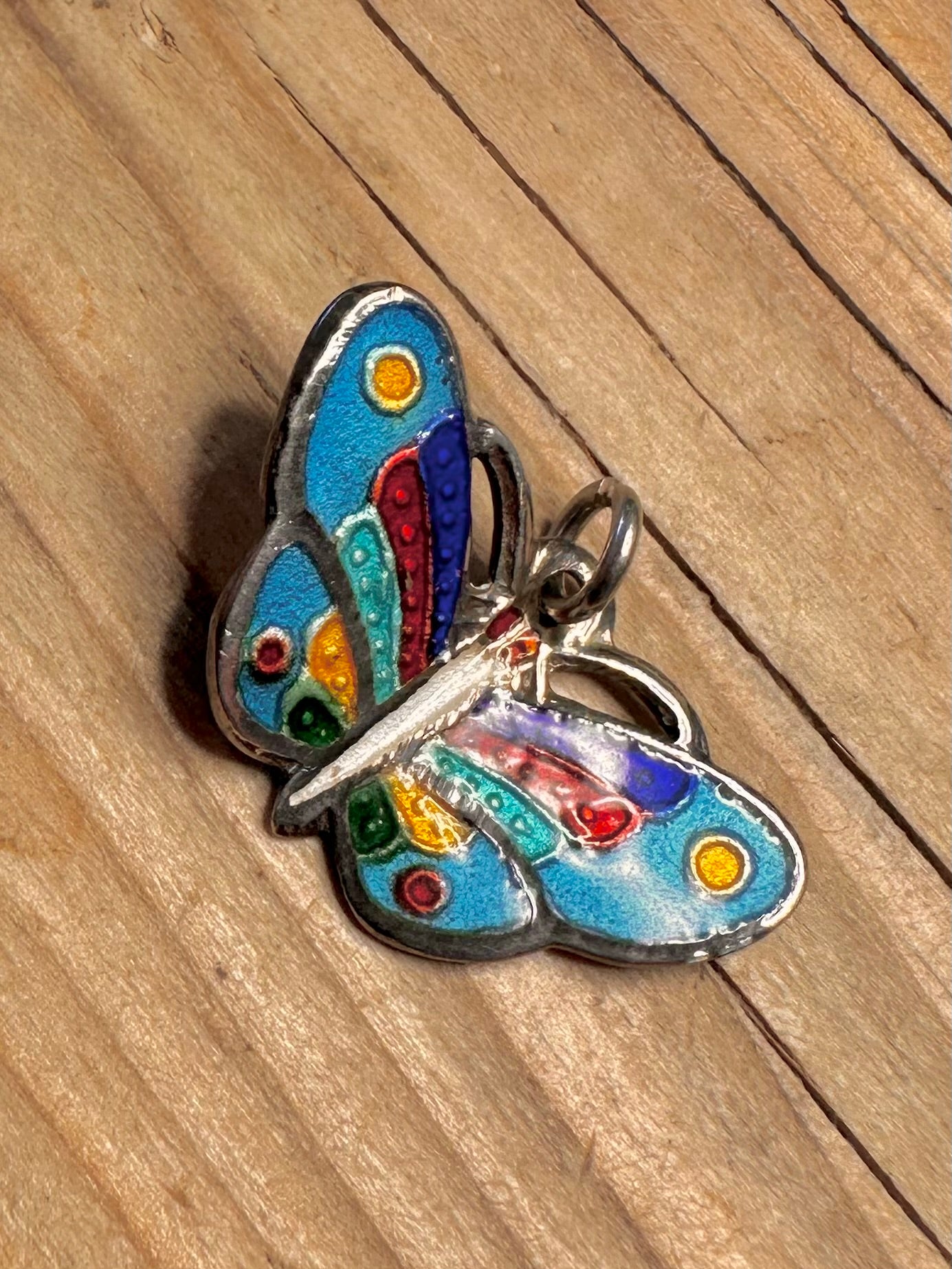 Vintage Enamel Butterfly 925 Sterling Silver Pendant