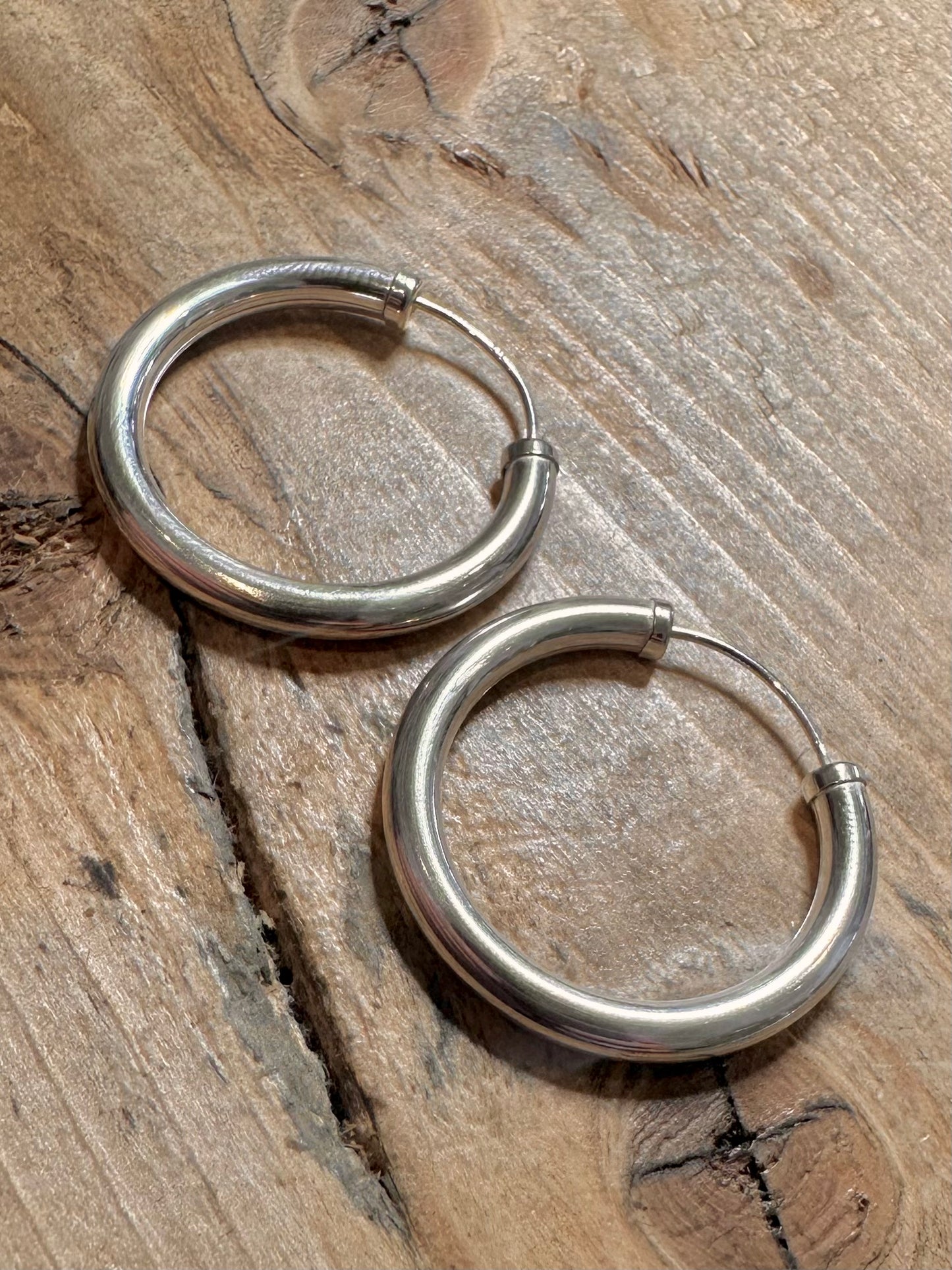 Vintage Thick Rounded Hoops 925 Silver Earrings