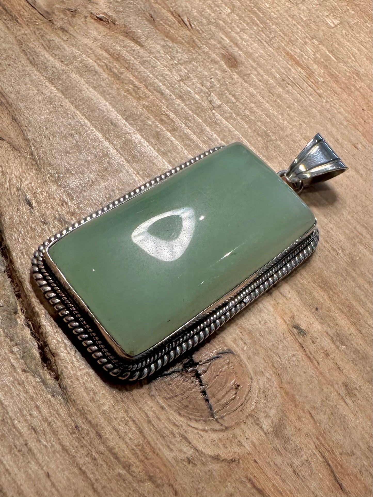 Vintage Prehnite Rectangle 925 Silver Pendant