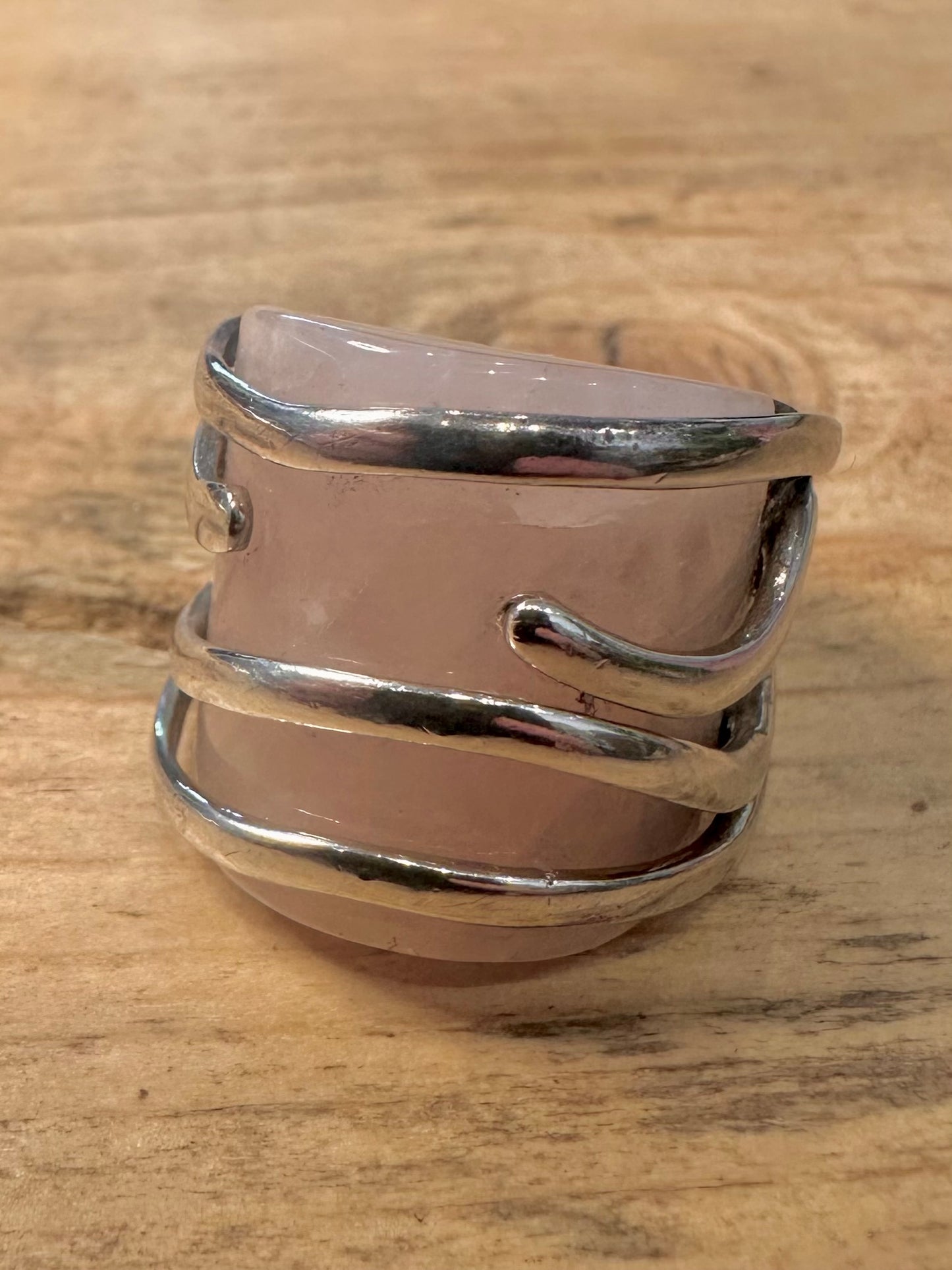 Abstract Rose Quarts Chunky 925 Silver Size O1/2 Ring