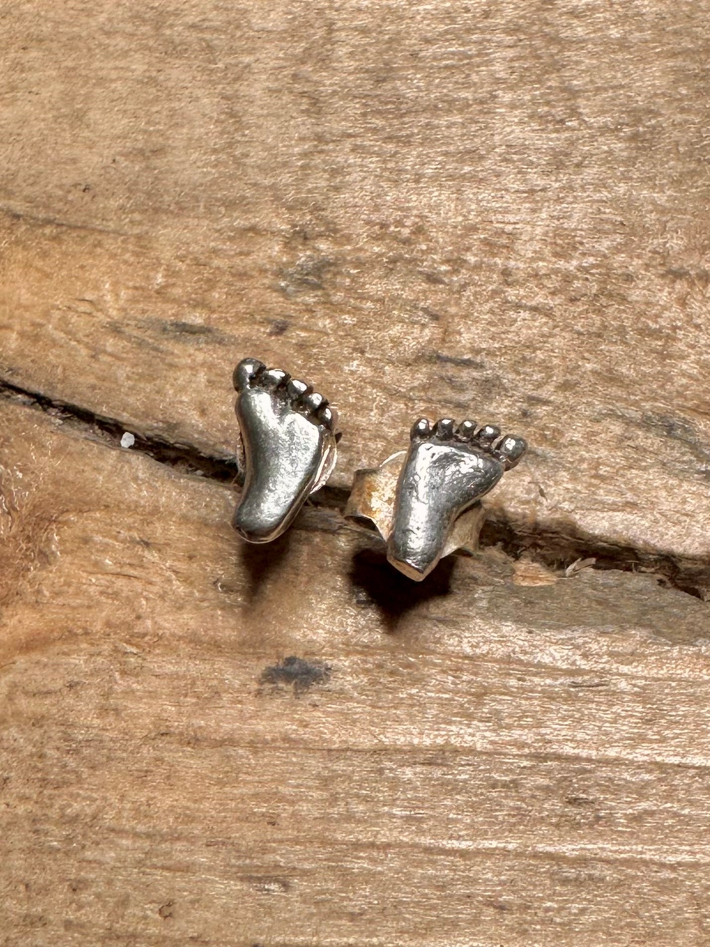 Vintage Feet Stud 925 Silver Earrings
