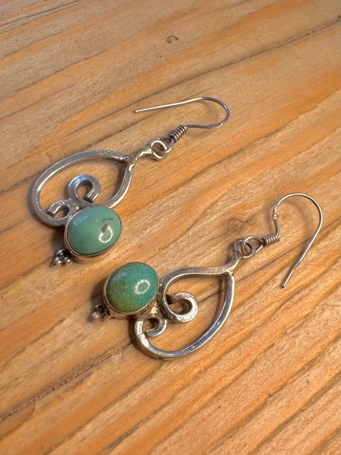 Vintage Ornate Turquoise 925 Sterling Silver Earrings