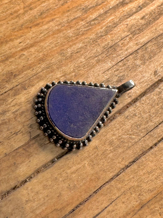Lapis Teardrop with Beaded Border Silver Pendant
