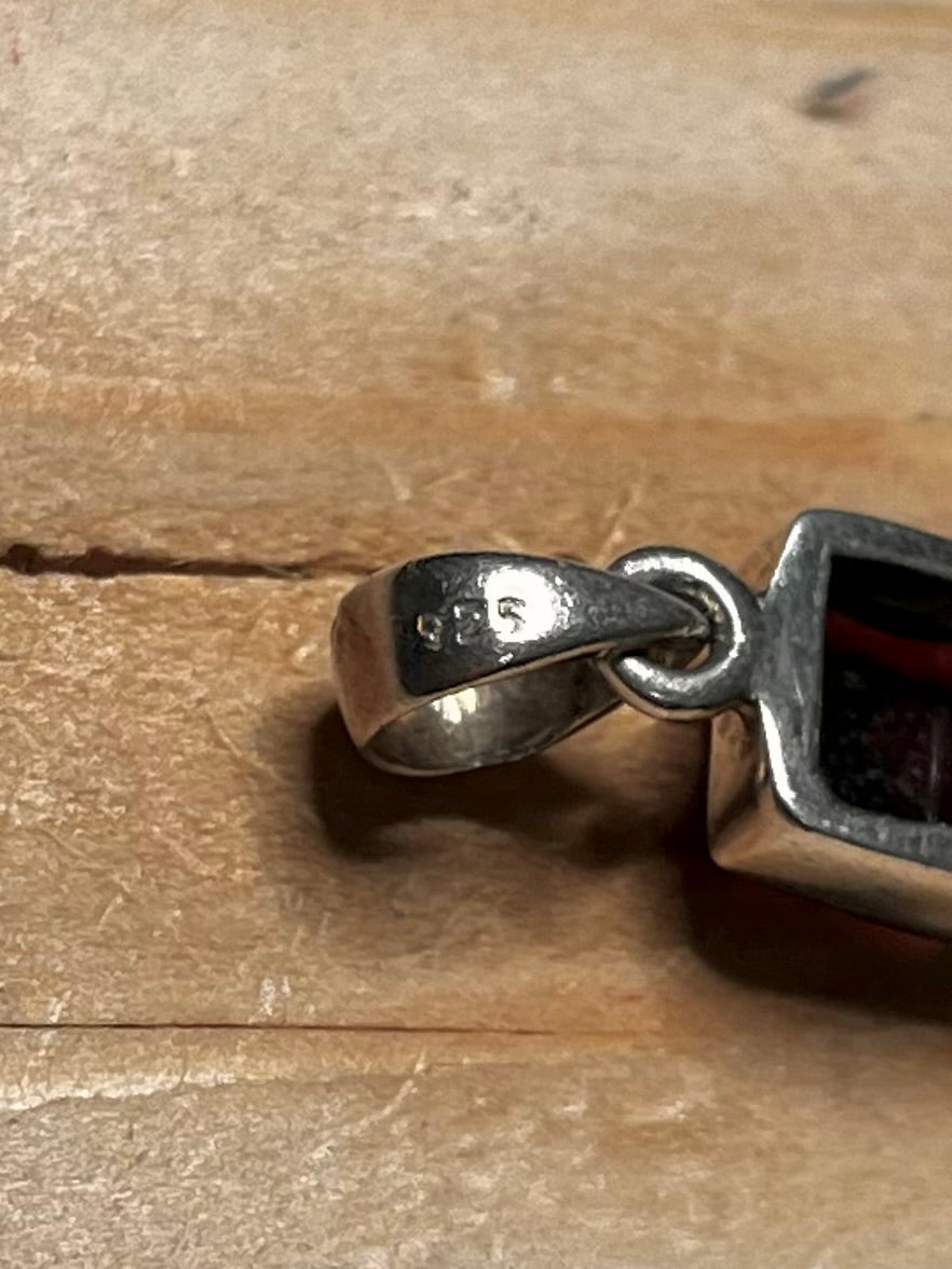 Dark Garnet Square and Tear Drop 925 Sterling Silver Pendant