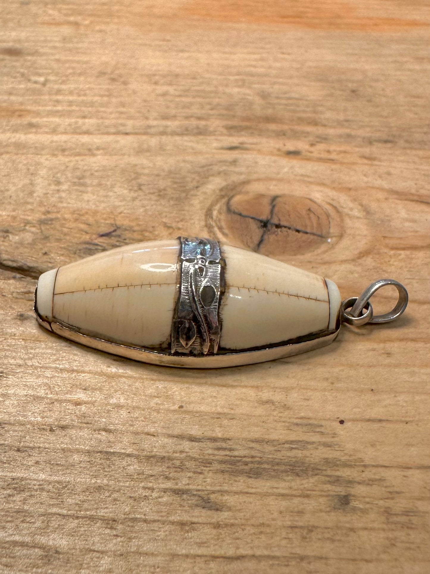 Vintage Bone Tribal Boho 925 Silver Pendant