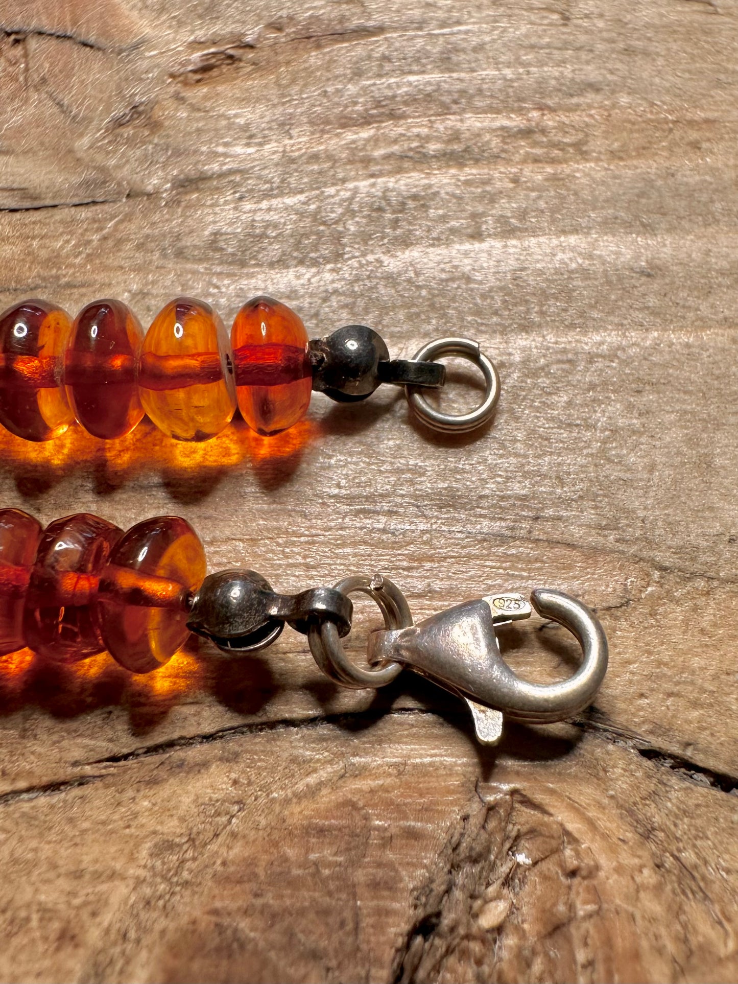 Vintage Amber Beads String 925 Silver Clasp 25 inch Necklace