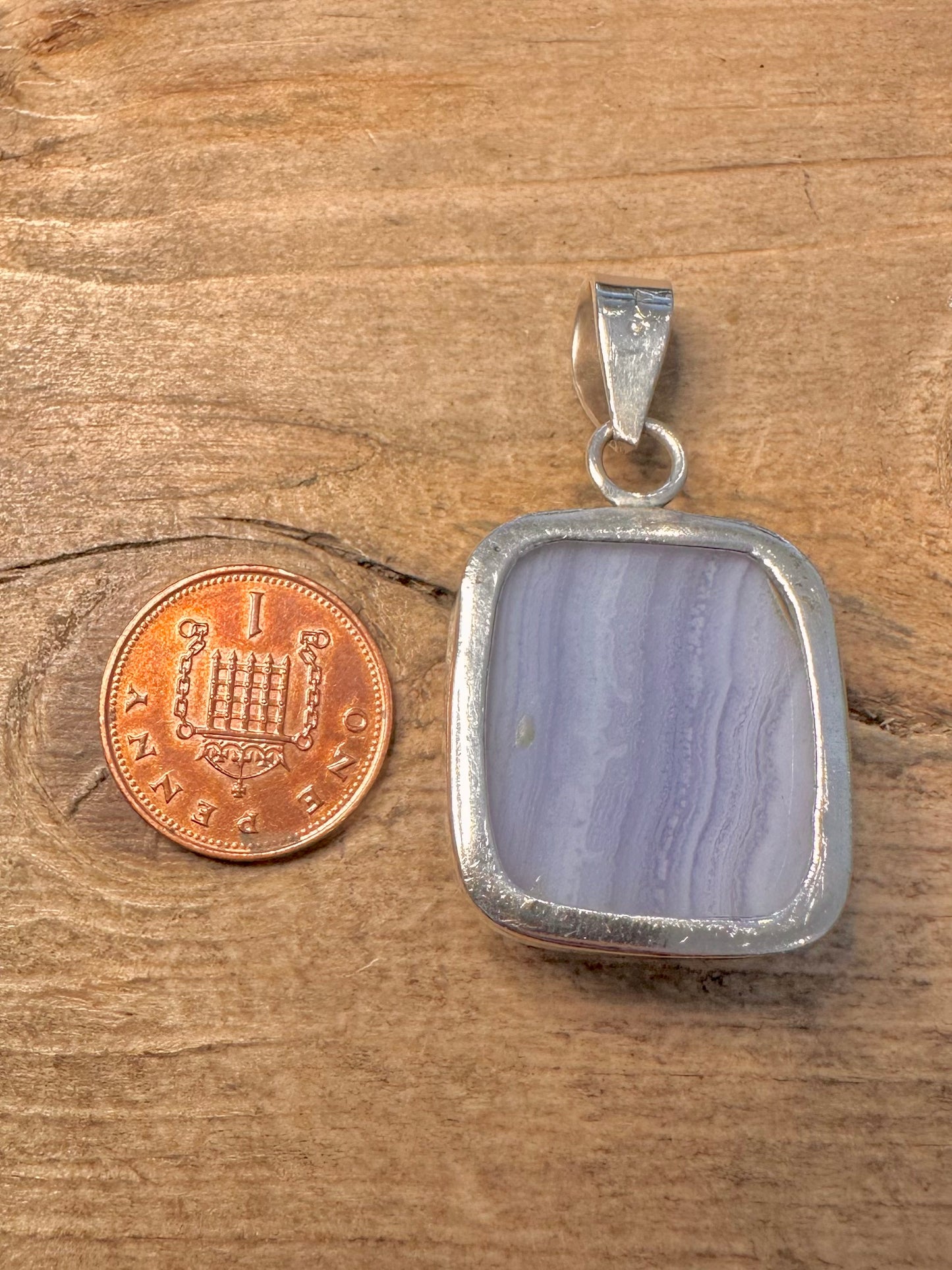 Vintage Lace Agate Square 925 Silver Pendant