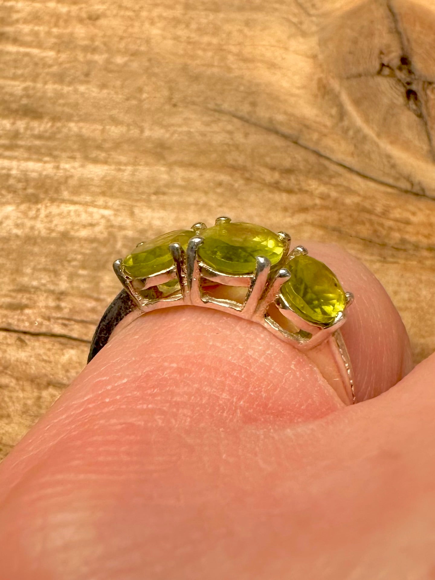 Vintage Peridot Trilogy 925 Silver Size N1/2 Ring