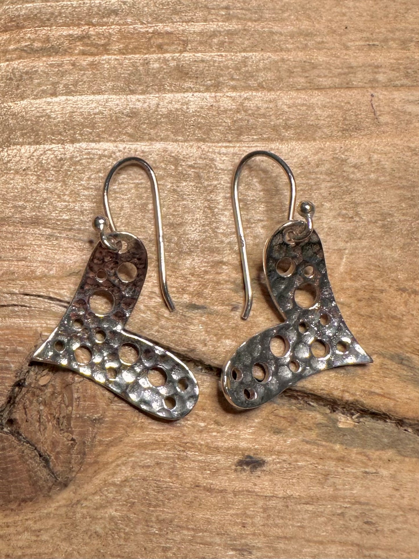 Abstract Hammered Heart 925 Silver Earrings