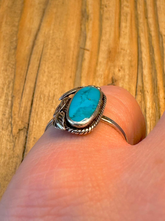 Navajo Style Turquoise Leaf 925 Sterling Silver Size N Ring