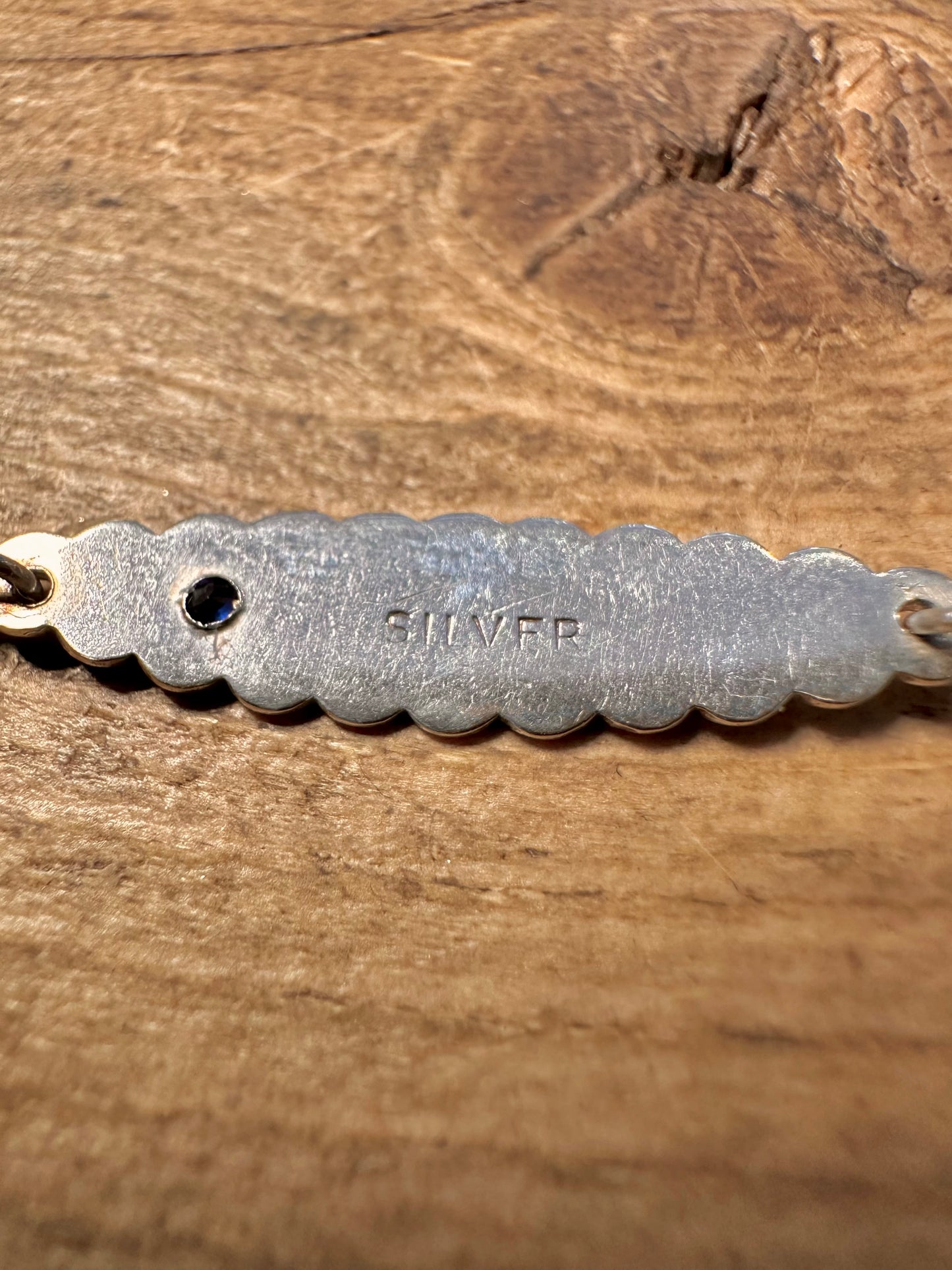 Vintage Identity Blue Stone Curb Chain 925 Silver 6.5 inch Bracelet