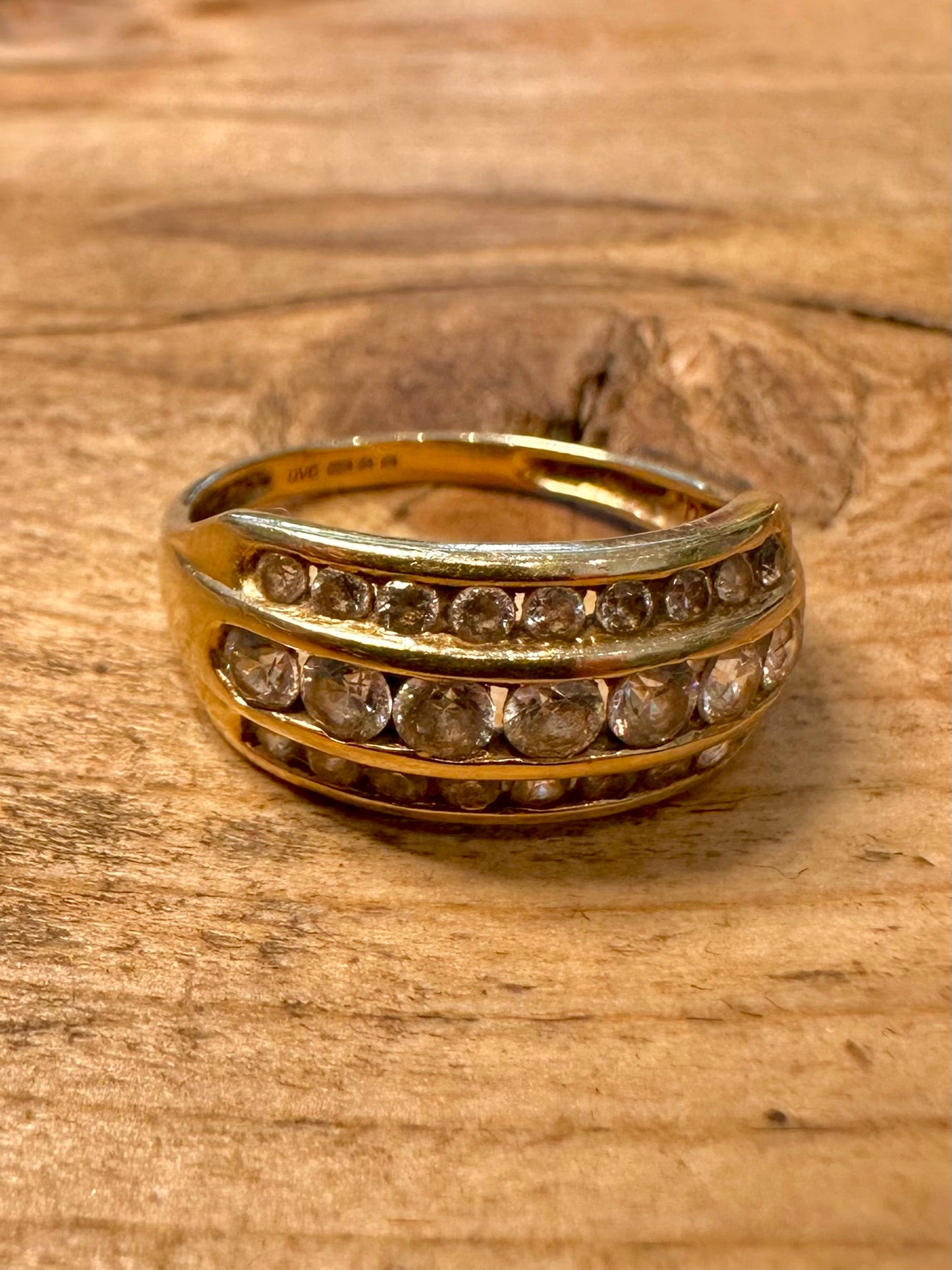 Modern 2004 14ct Gold White Stones 585 Size N1/2 Ring