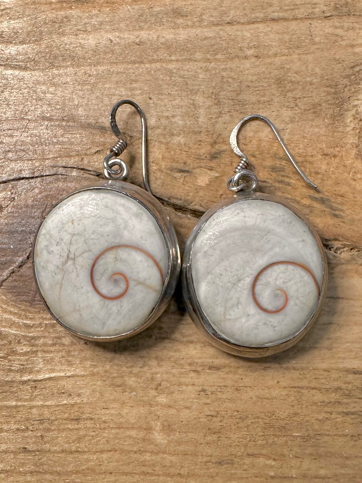 Vintage Shiva Eye Shell 925 Silver Earrings