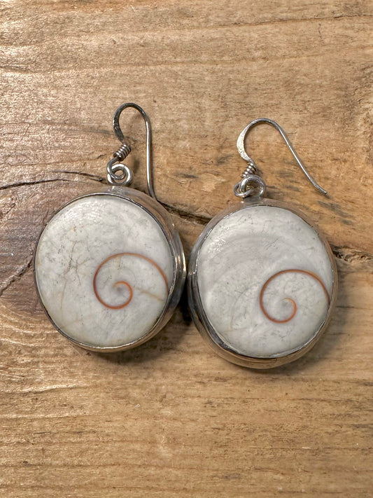 Vintage Shiva Eye Shell 925 Silver Earrings