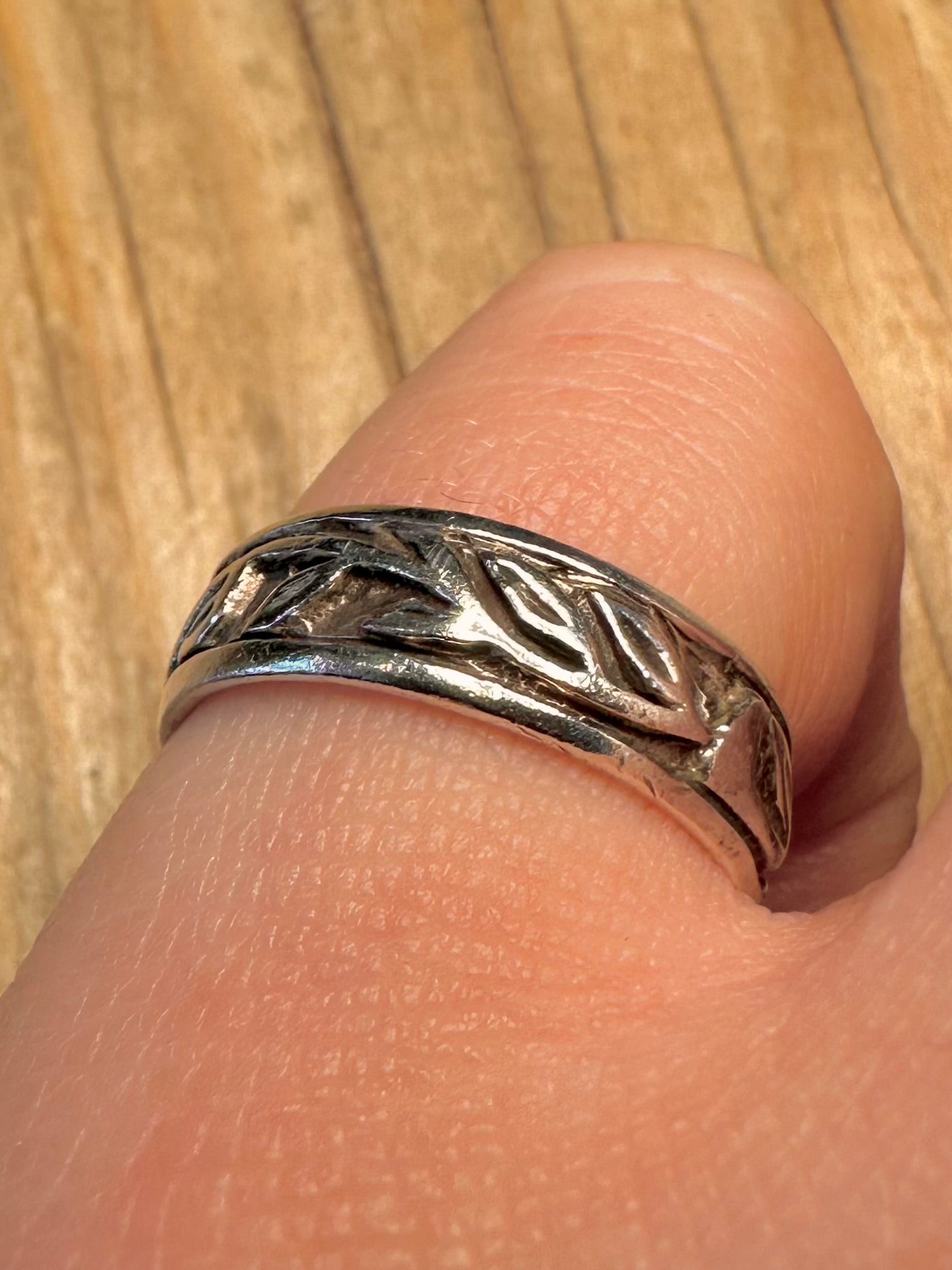 Vintage Leaf Band 925 Sterling Silver Size M1/2 Ring