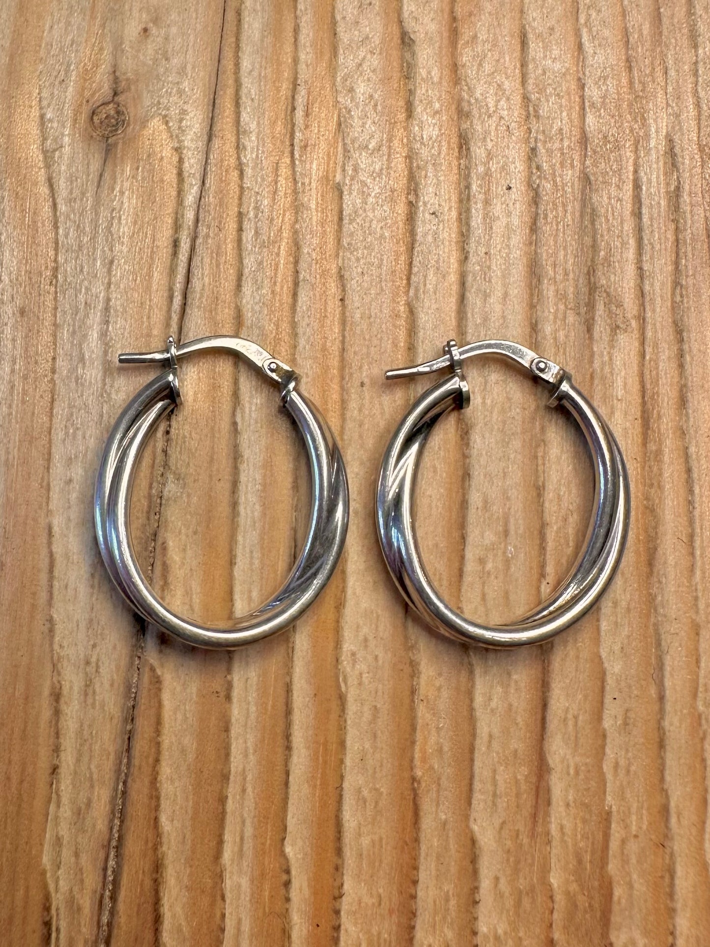 Vintage Twisted Oval Hoops 925 Sterling Silver Earrings