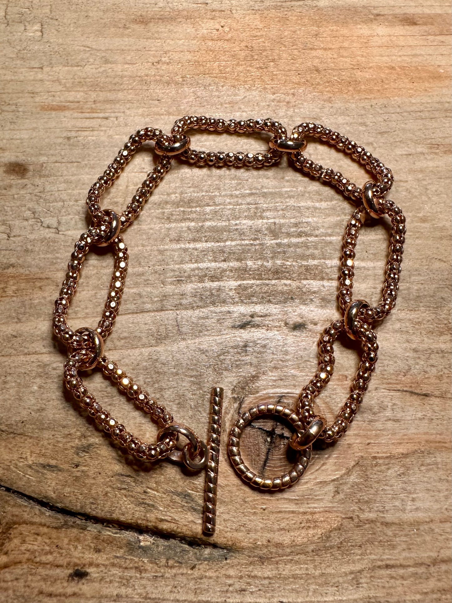 Modern Rose Gold Unique Link T Bar Italy 925 Silver 8 inch Bracelet
