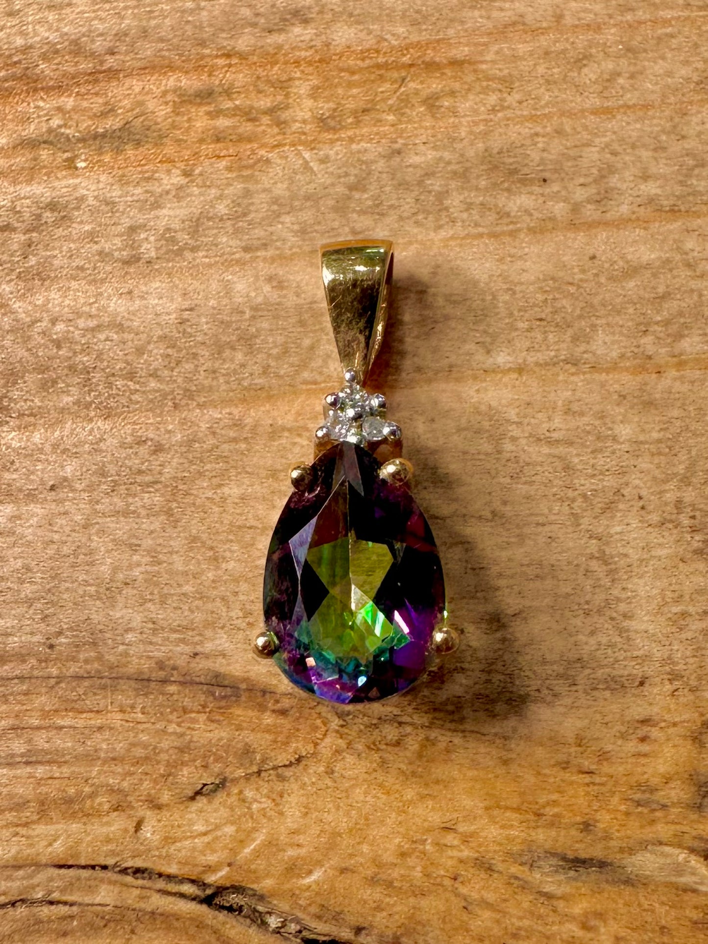 Vintage 9ct Gold Mystical Topaz and Diamond Sheffield 375 Pendant