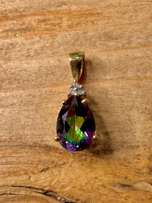 Vintage 9ct Gold Mystical Topaz and Diamond Sheffield 375 Pendant