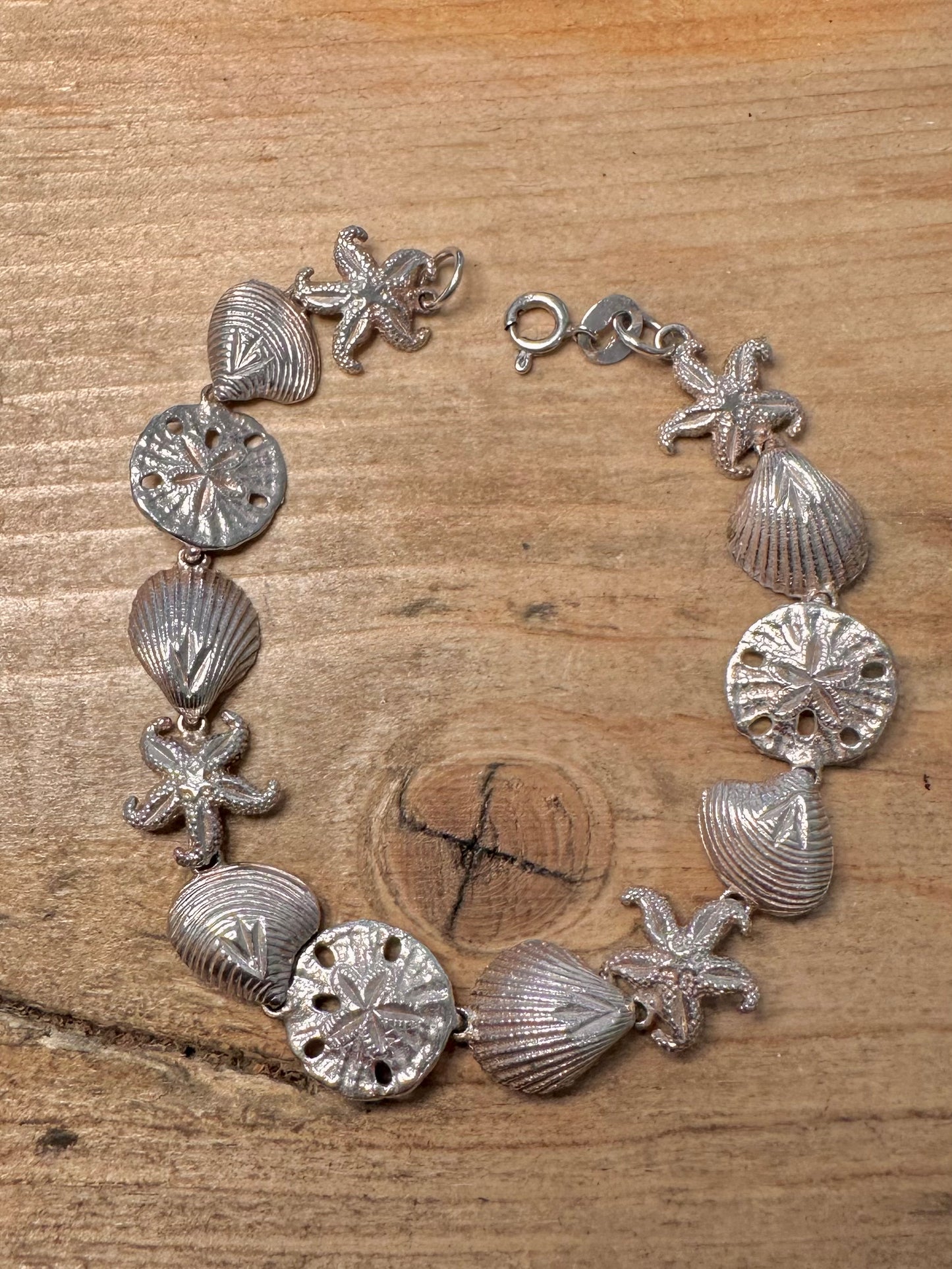Vintage Sea Theme Link 925 Silver 7.5 inch Bracelet