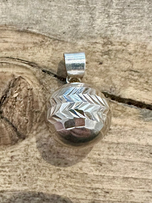 Vintage Engraved Chime Ball 925 Silver Pendant