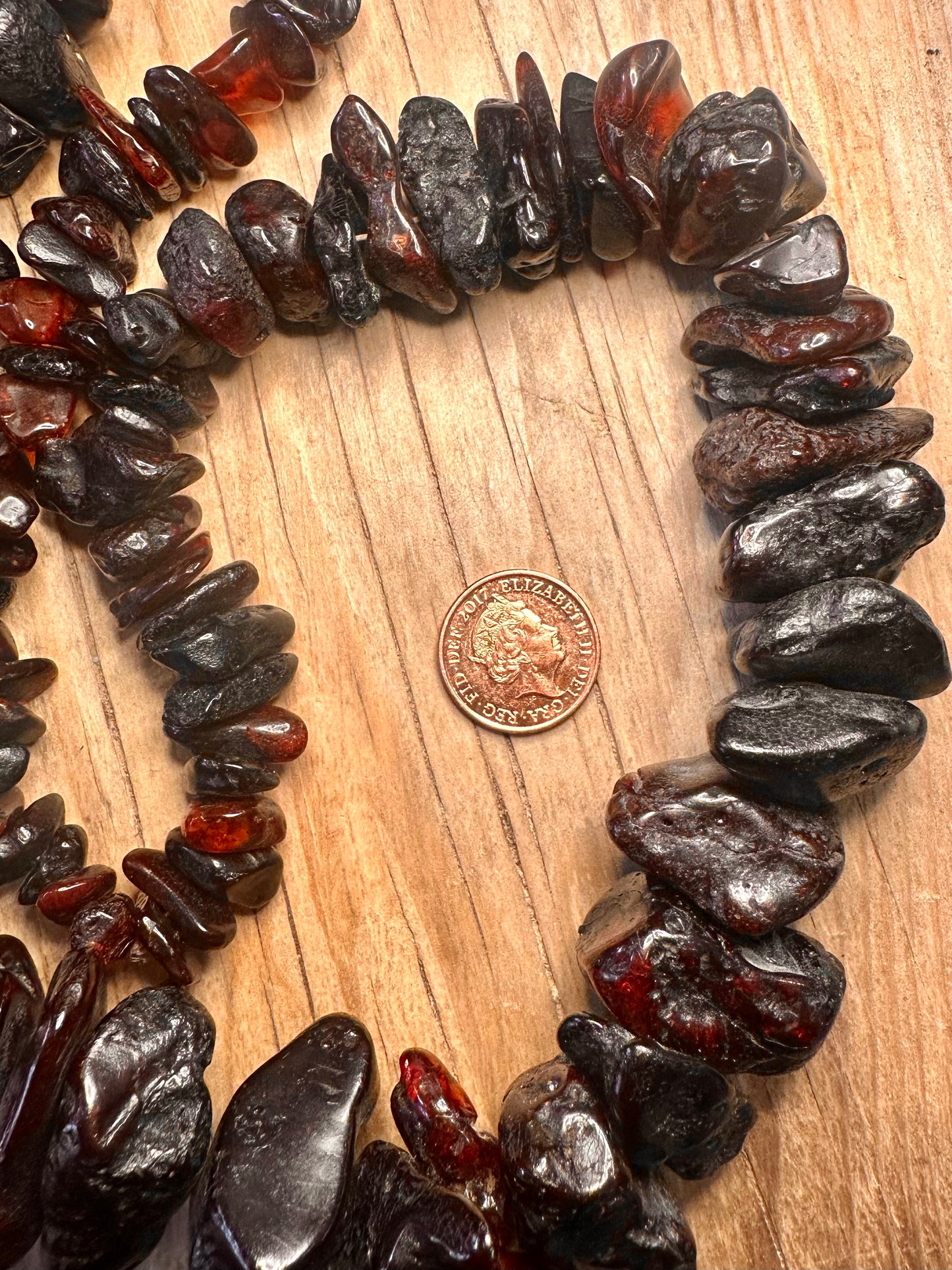 Vintage Chunky Dark Natural Amber String Thread 24 inch Necklace