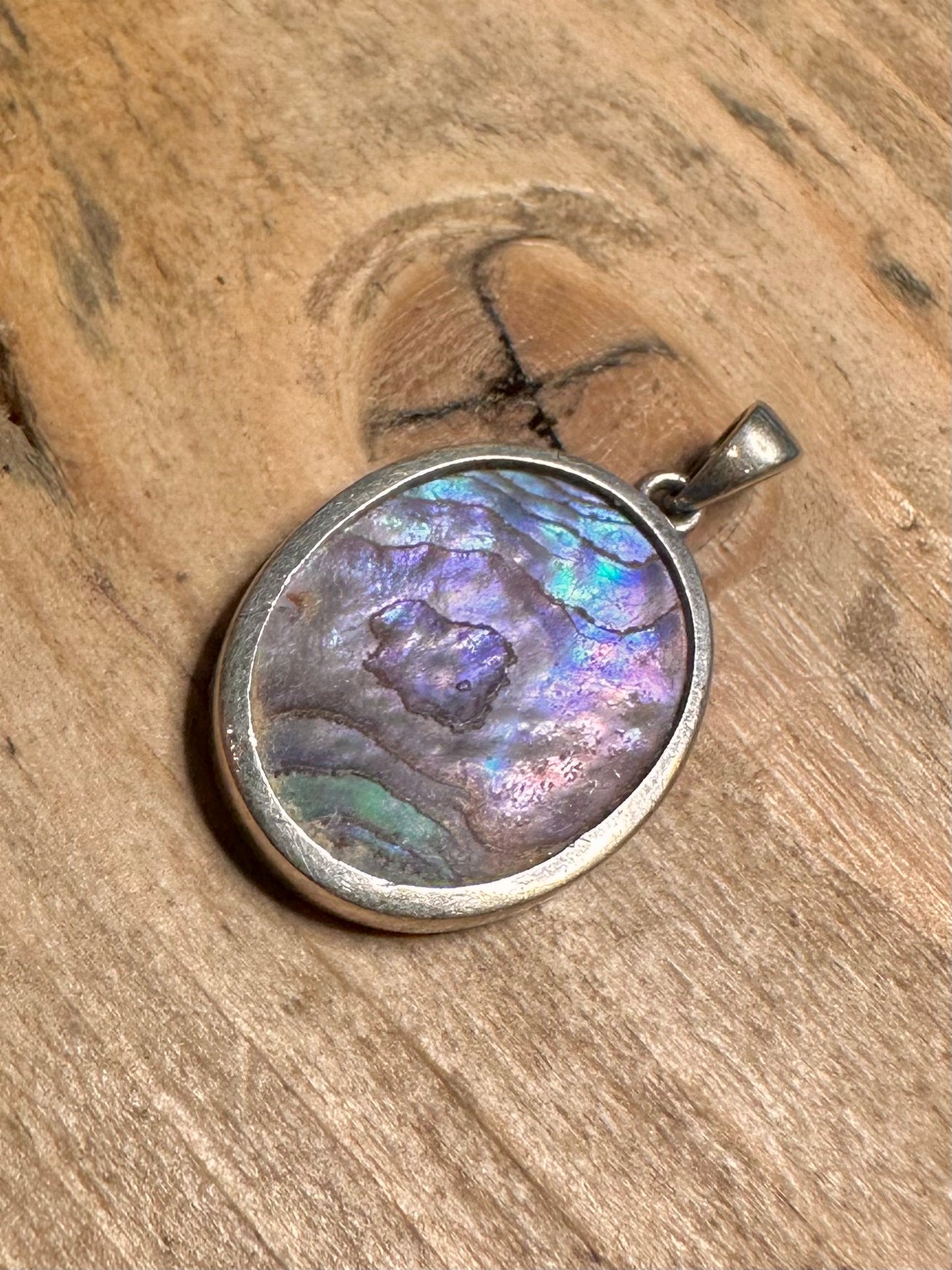 Vintage Abalone Oval 925 Silver Pendant