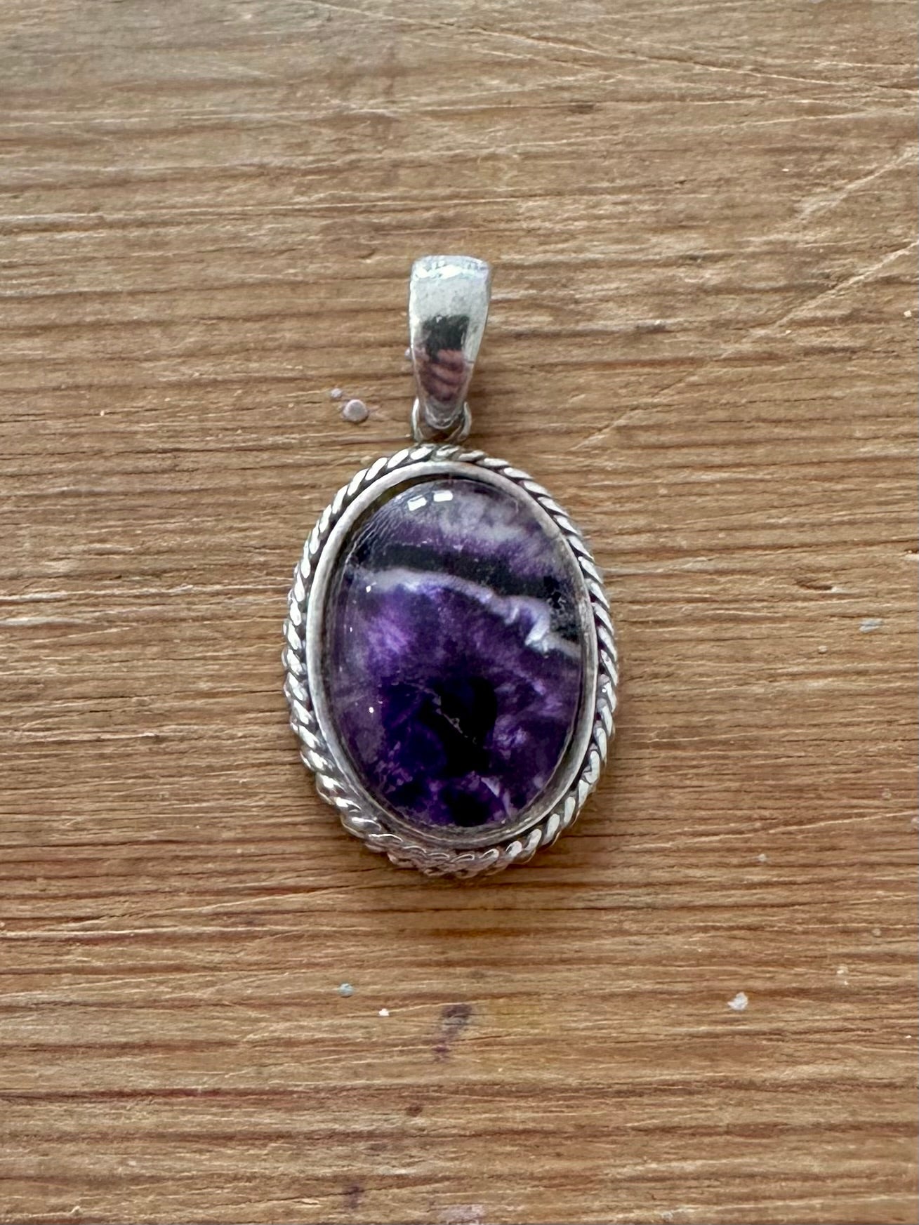 Vintage Blue John Style Oval 925 Silver Pendant