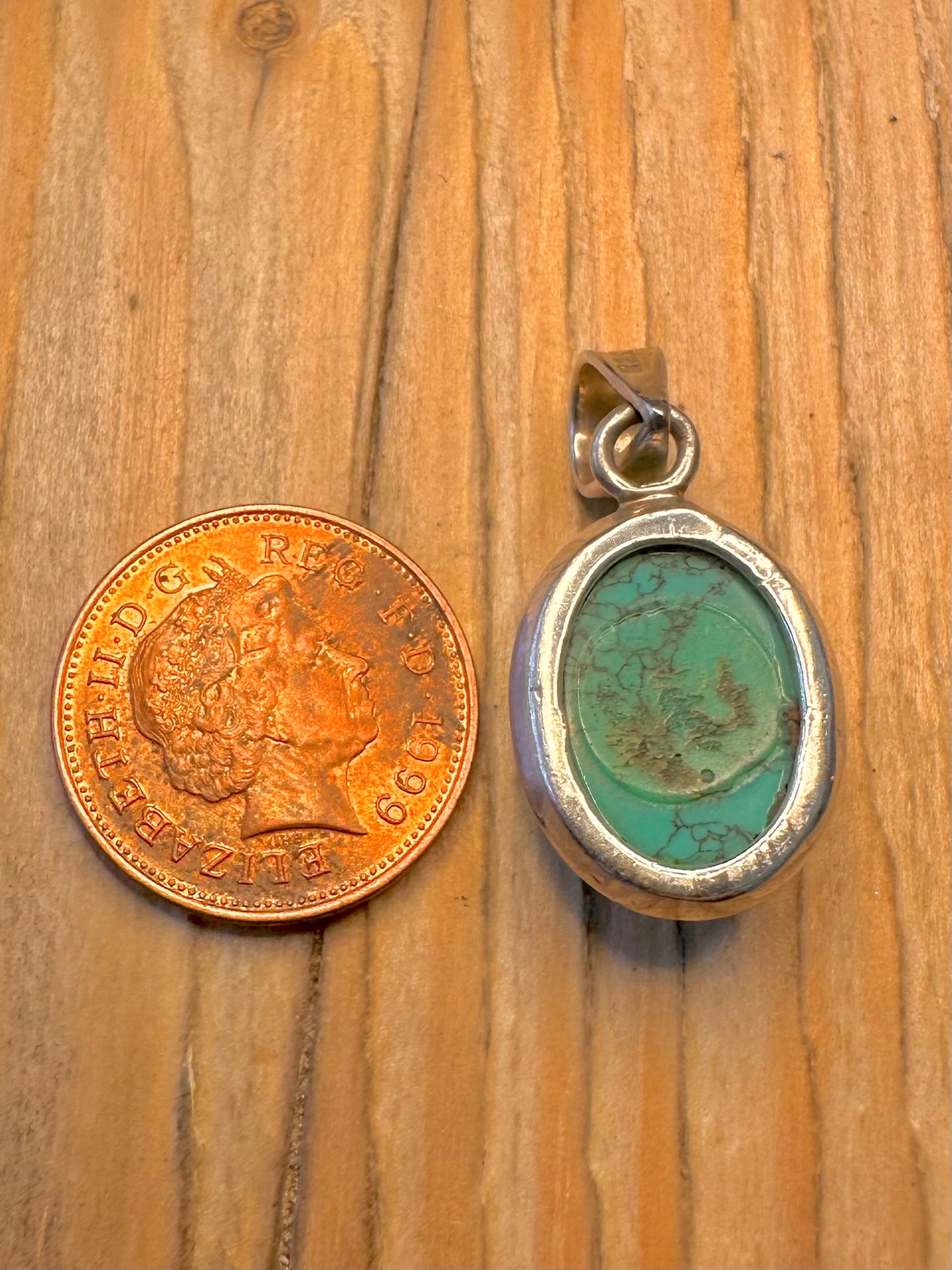 Vintage Turquoise Oval 925 Sterling Silver Pendant
