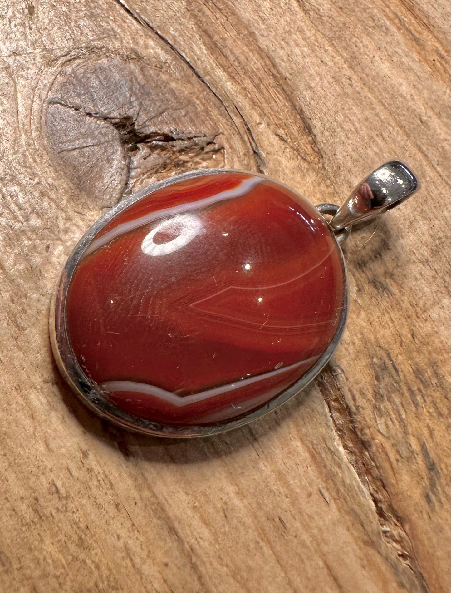 Vintage Banded Agate Oval 925 Silver Pendant