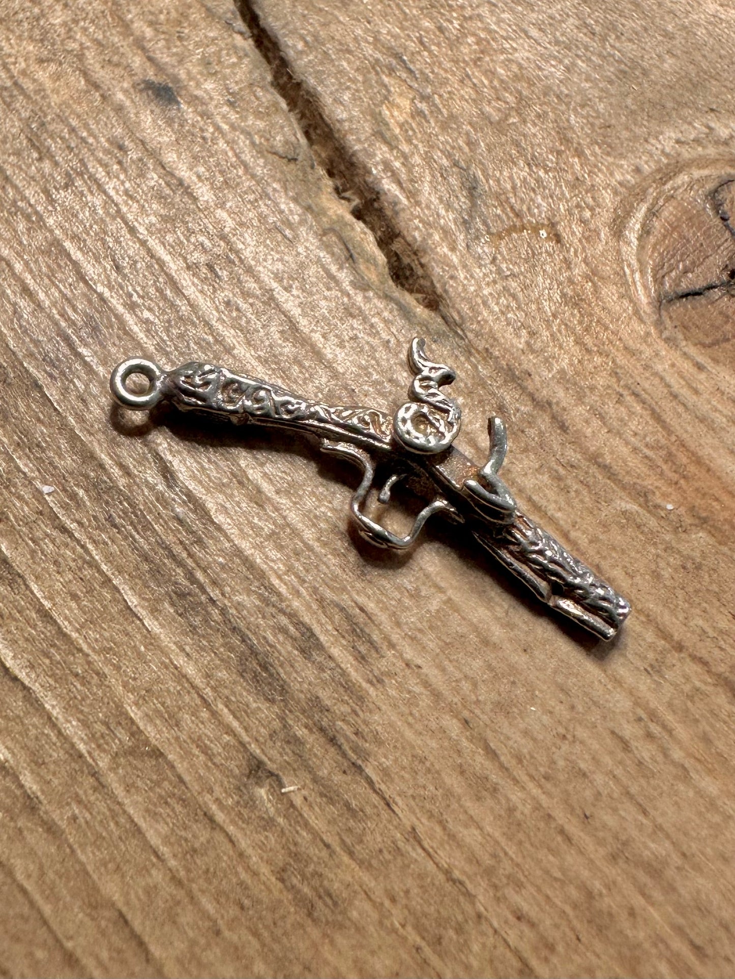 Vintage Revolver Engraved 925 Silver Charm Pendant