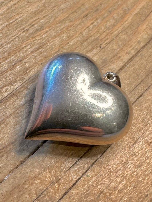 Vintage Large Puff Heart 925 Sterling Silver Pendant