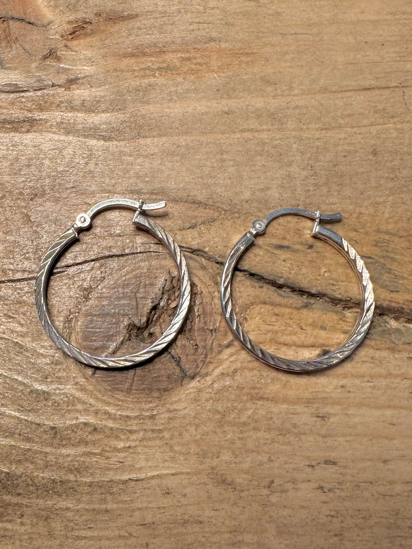 Vintage Textured Hoops 925 Silver Earrings