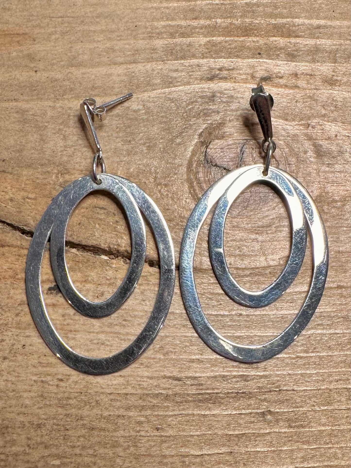 Abstract Double Oval Dangle 925 Silver Earrings