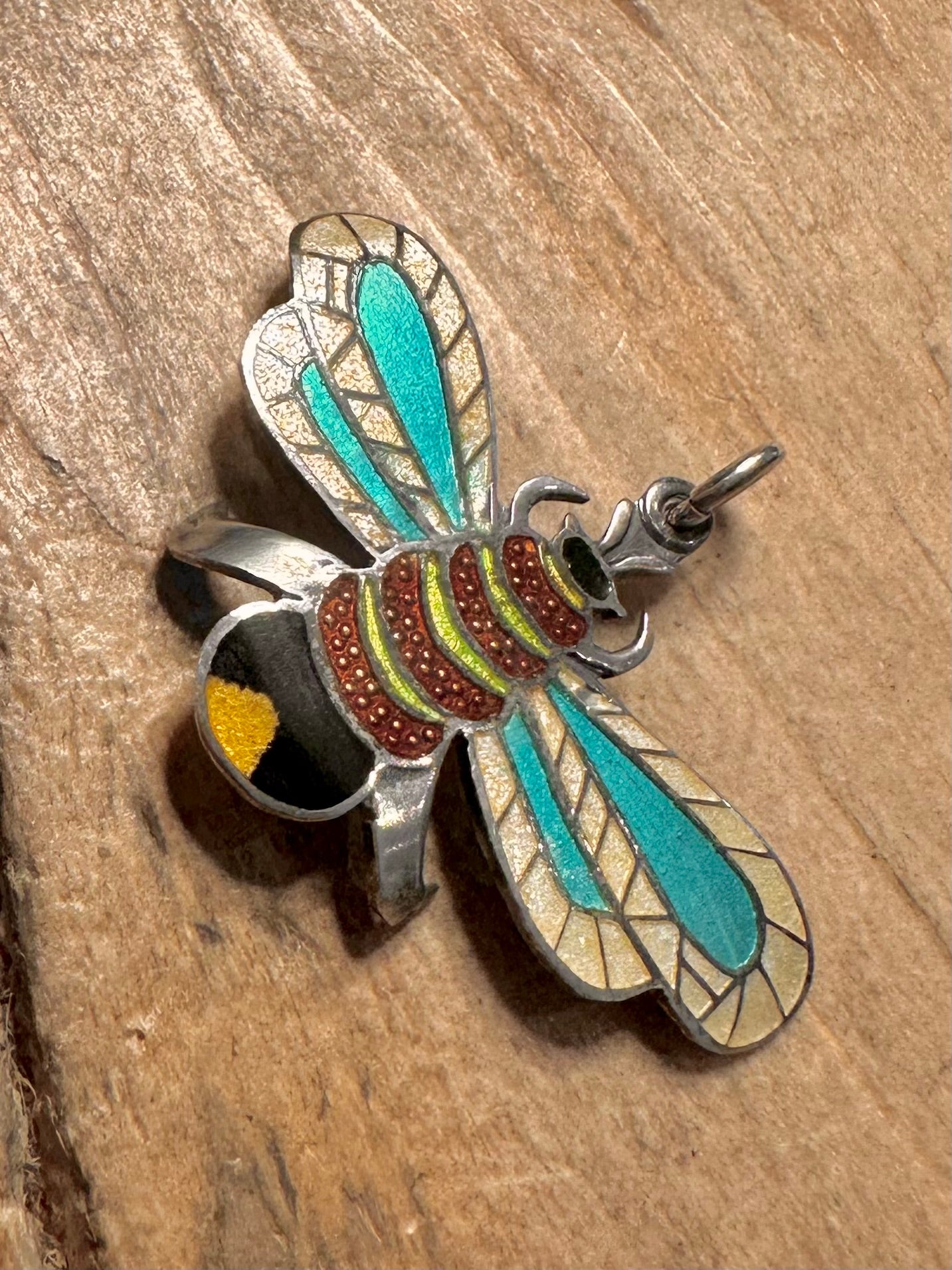 Vintage Enamel Bee Mexican 925 Silver Pendant