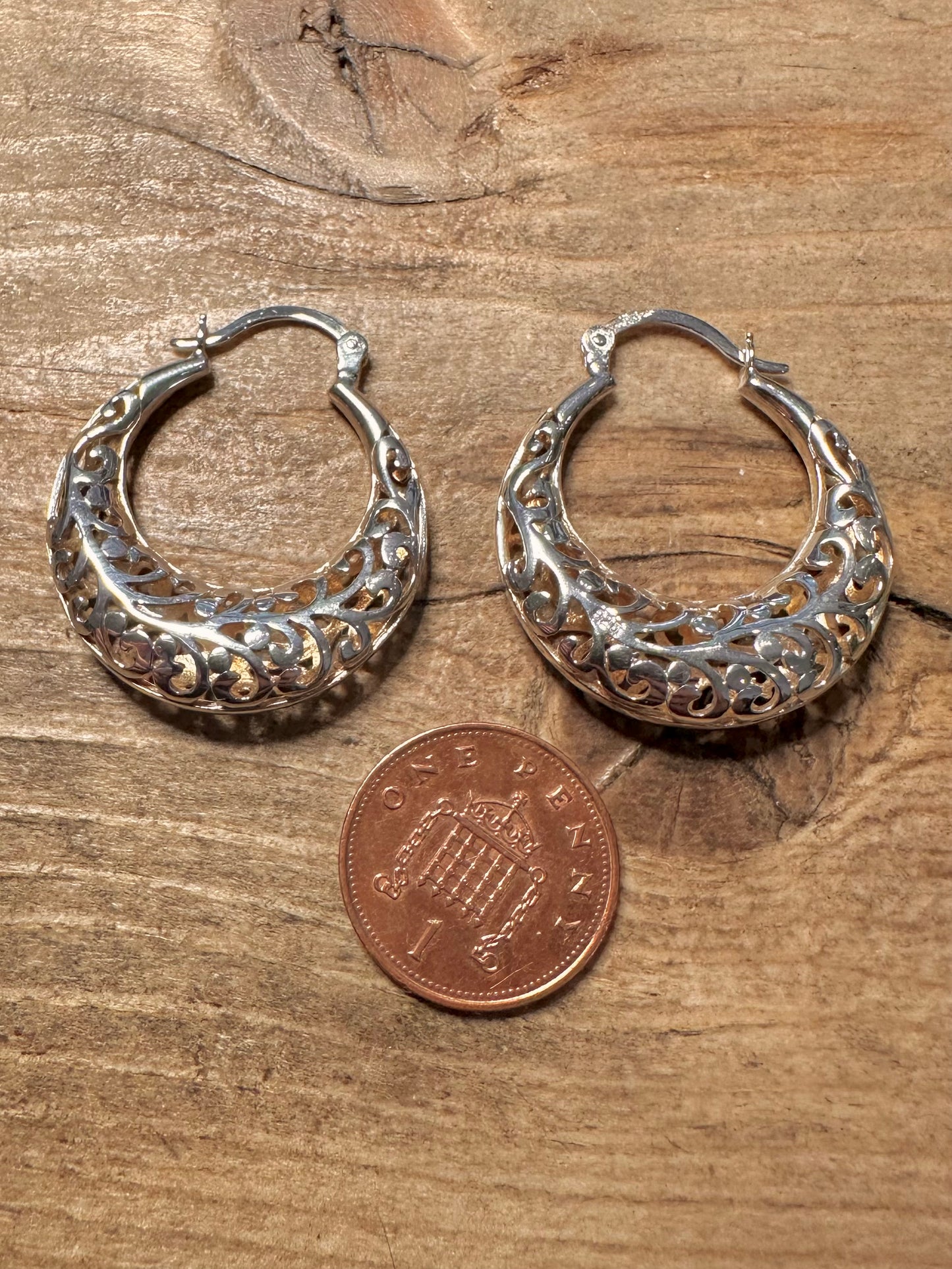 Vintage Filigree Hoops 925 Silver Earrings
