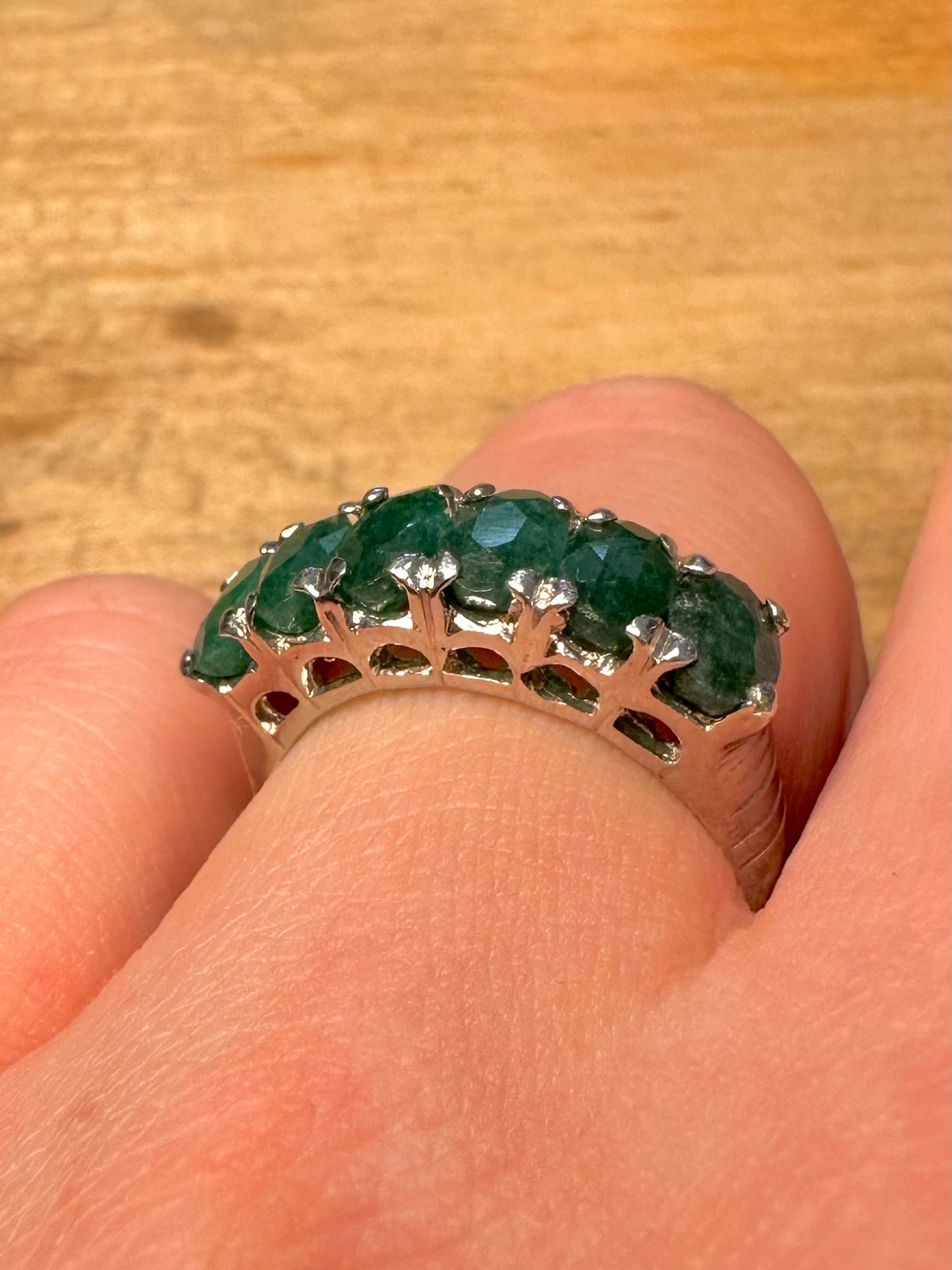 Vintage Large Green Band 925 Silver Size Q Ring
