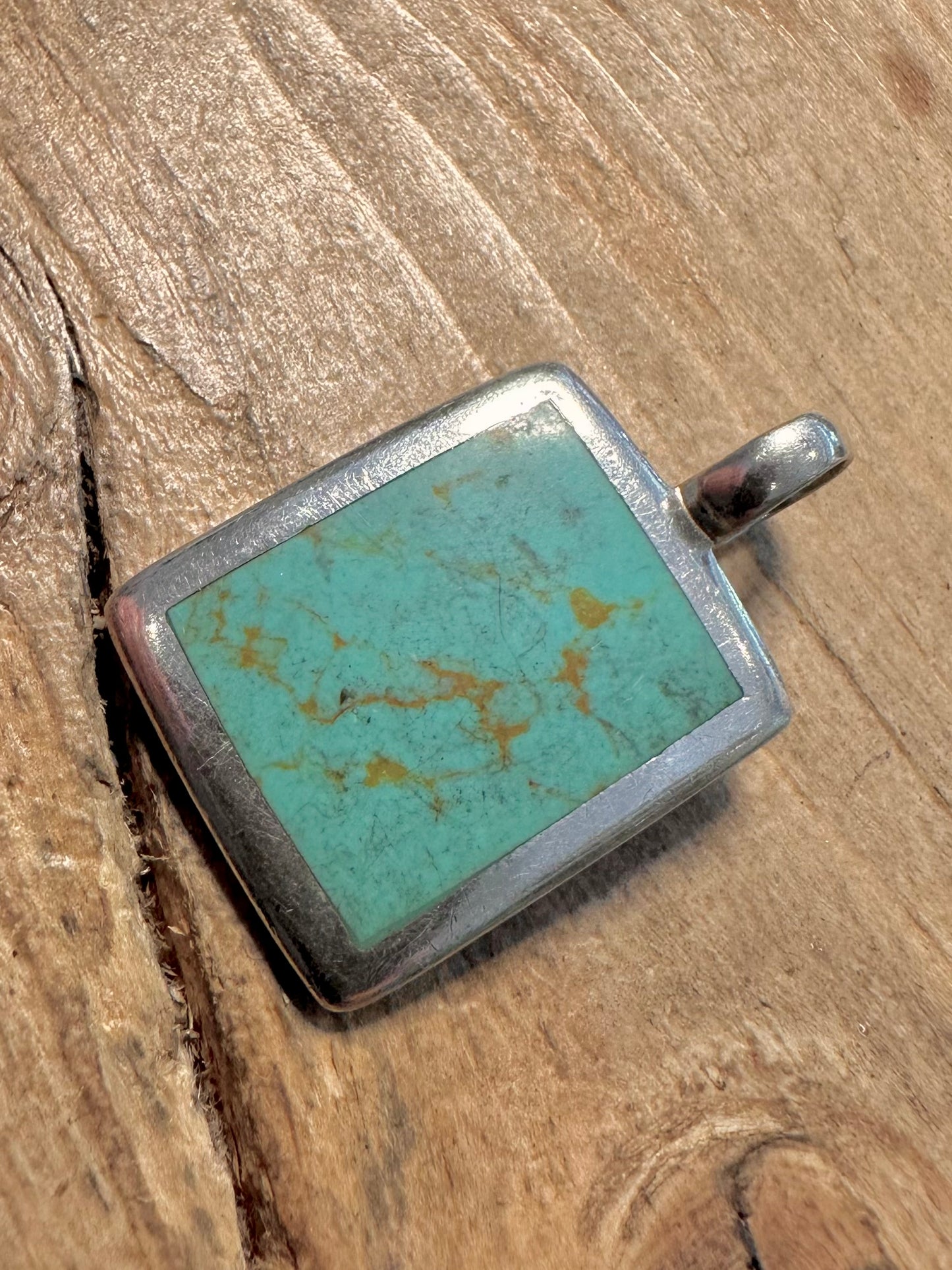 Modern Turquoise Inlay Rectangle 925 Silver Pendant
