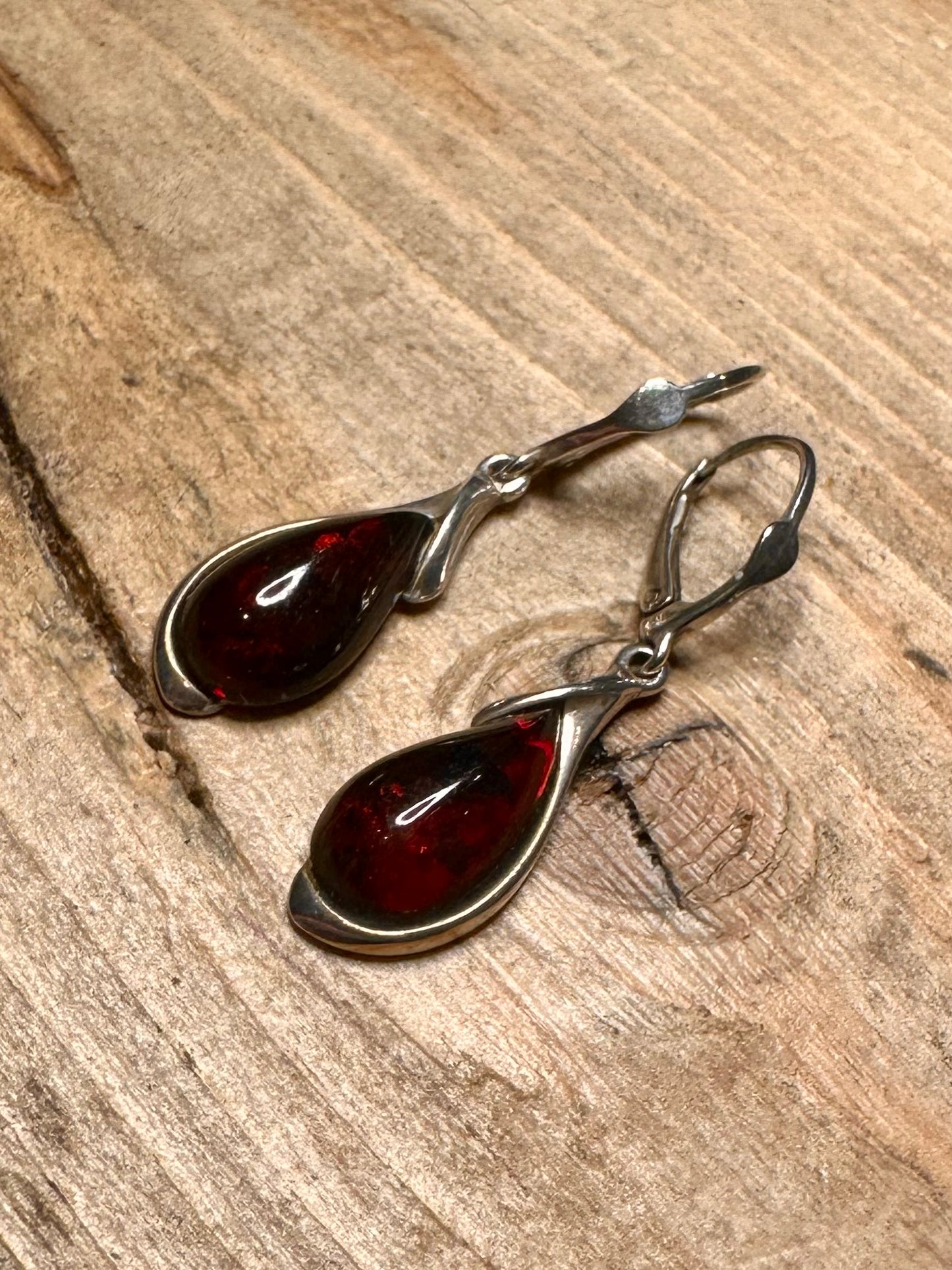 Vintage Amber Dangle 925 Silver Earrings