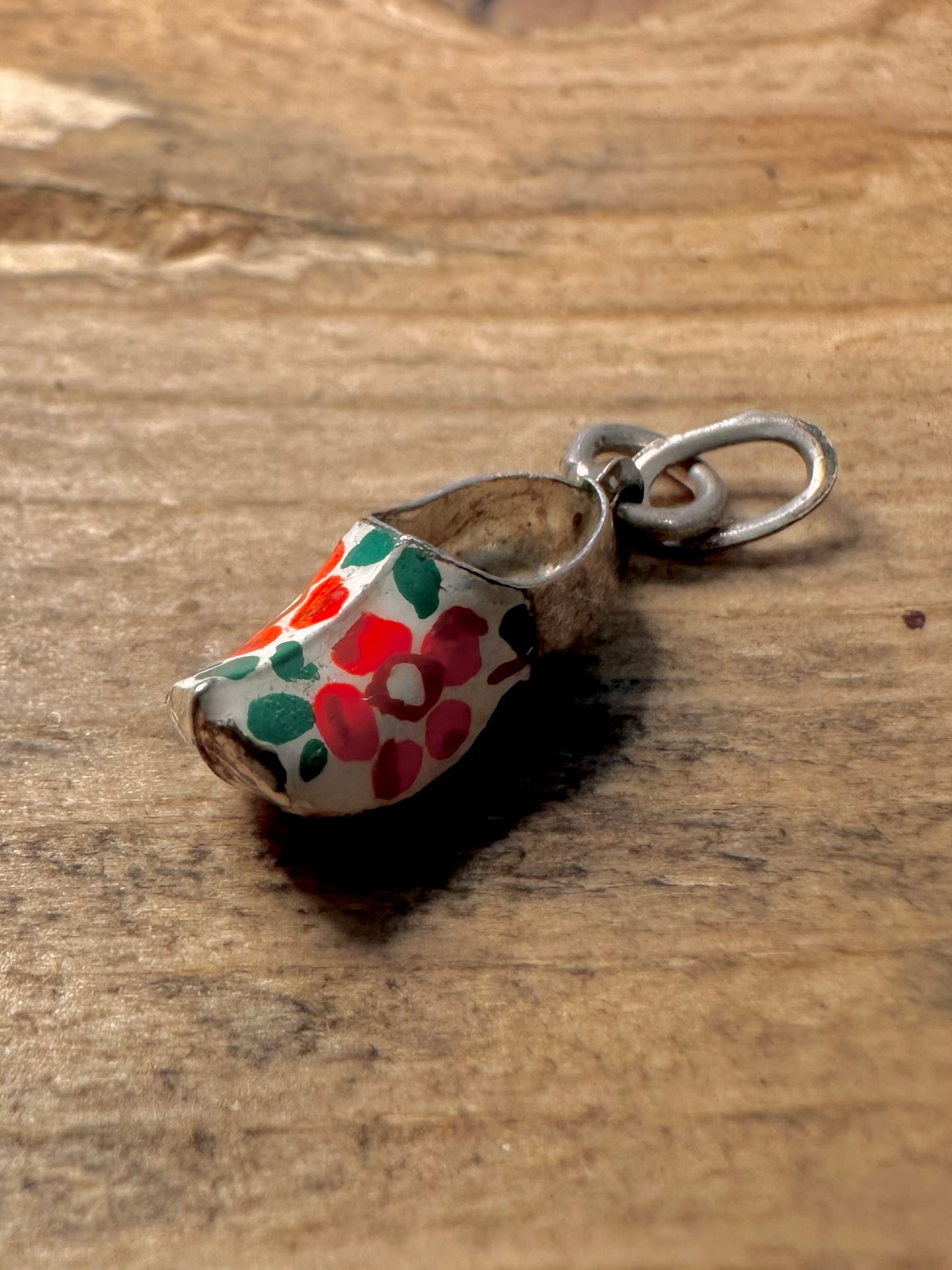 Vintage Enamel Painted Clog 925 Silver Charm Pendant