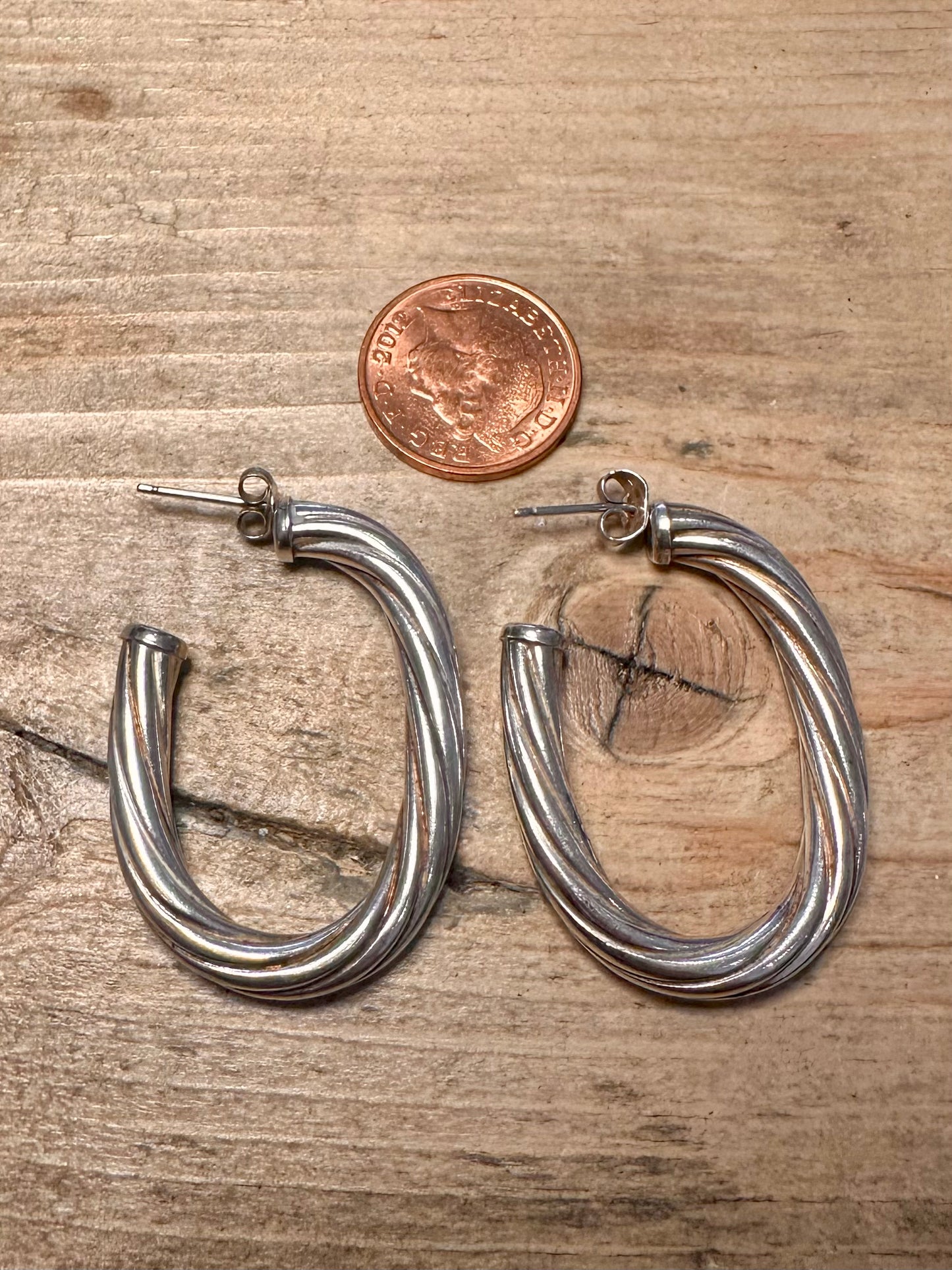 Abstract Chunky Twisted Half Hoops 925 Silver Earrings