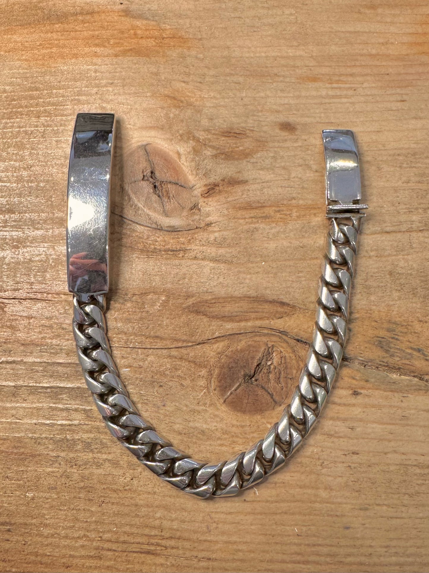 Vintage 1988 Chunky Identity Bar Curb Chain 925 Silver Mexico 8 inch Bracelet
