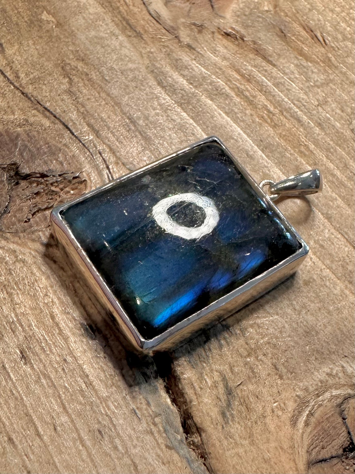 Vintage Rectangle Labradorite 925 Silver Pendant