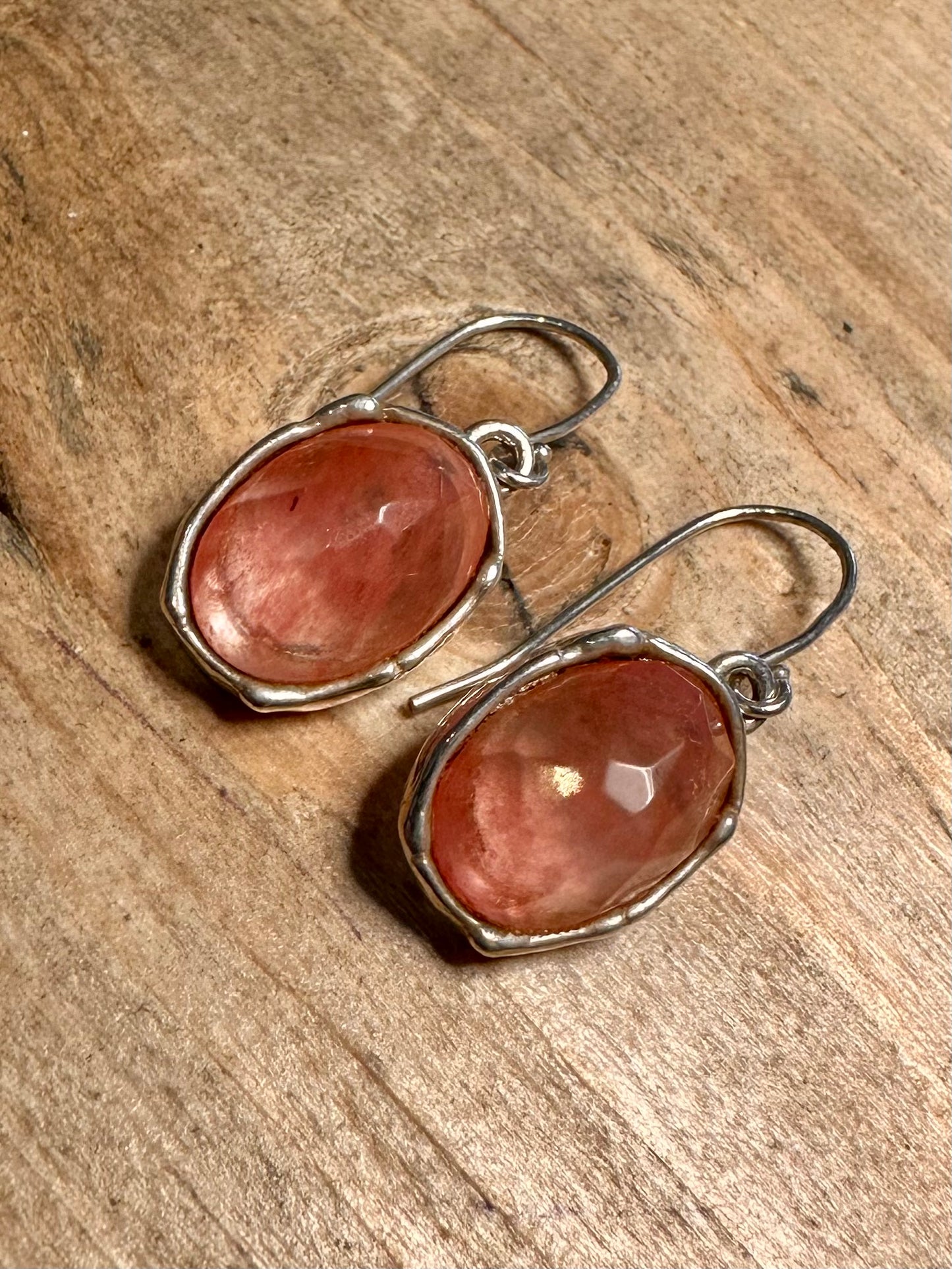 Abstract Faceted Pink Quarts 925 Silver Earrings