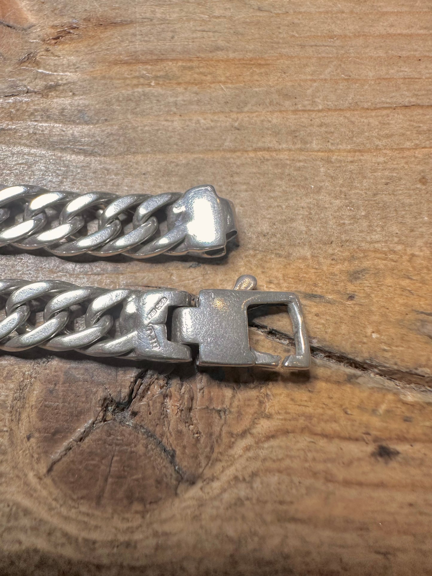 Vintage Chunky Double Curb Chain Link 925 Silver 8 inch Bracelet