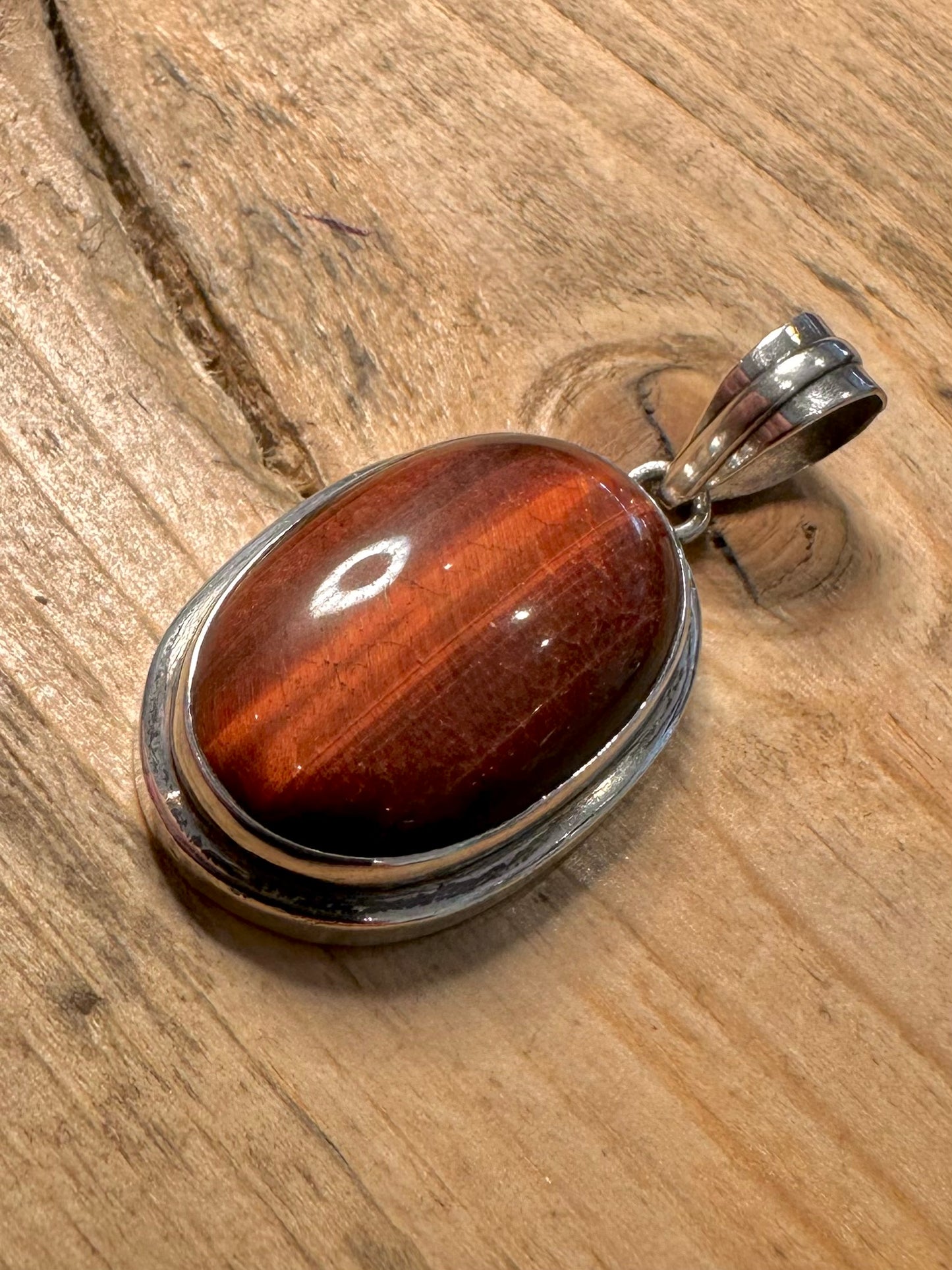 Vintage Red Tigers Oval 925 Silver Pendant