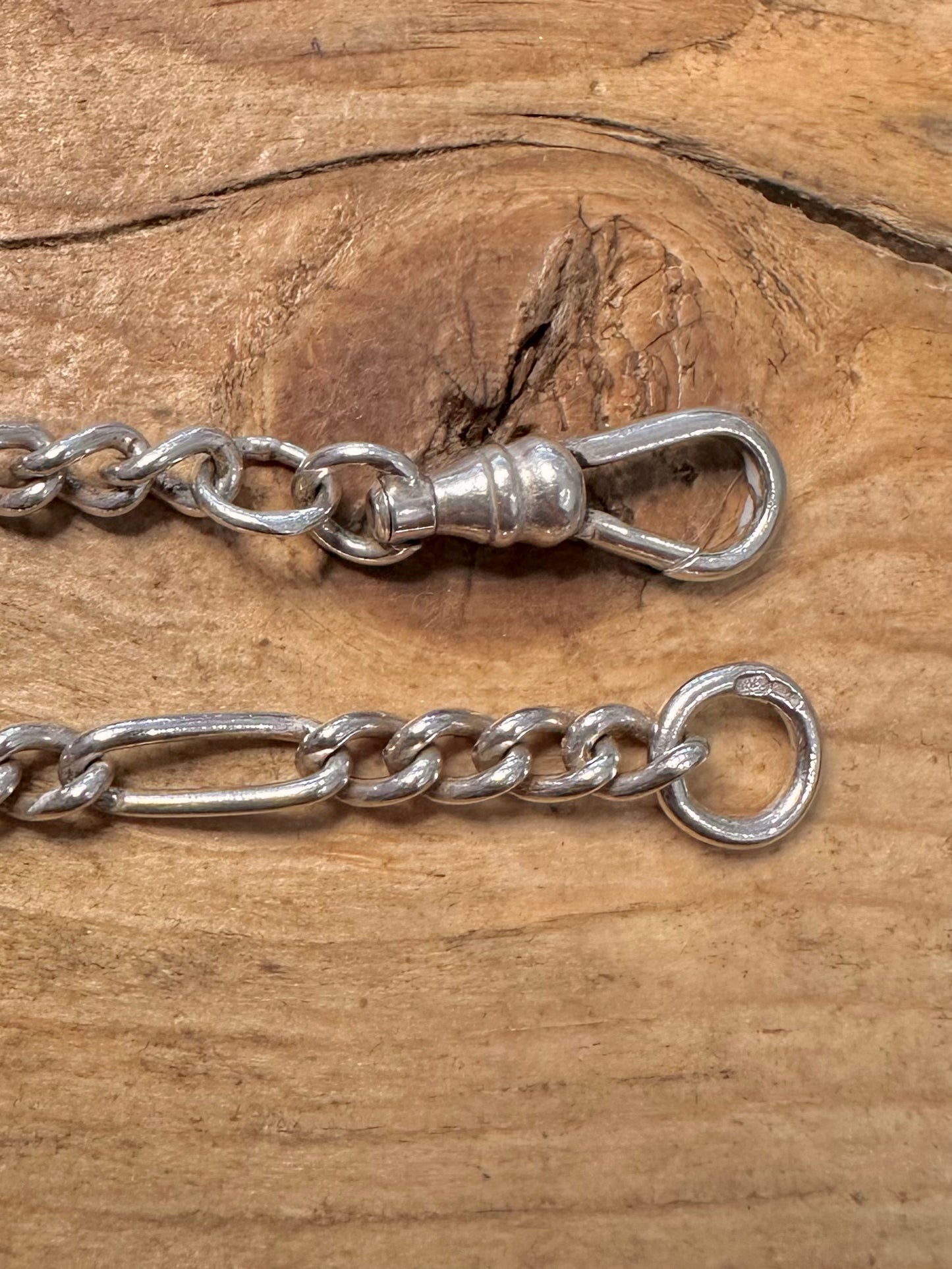 Vintage Albert Chain Figaro T Bar 925 Silver 18.2 inch Necklace