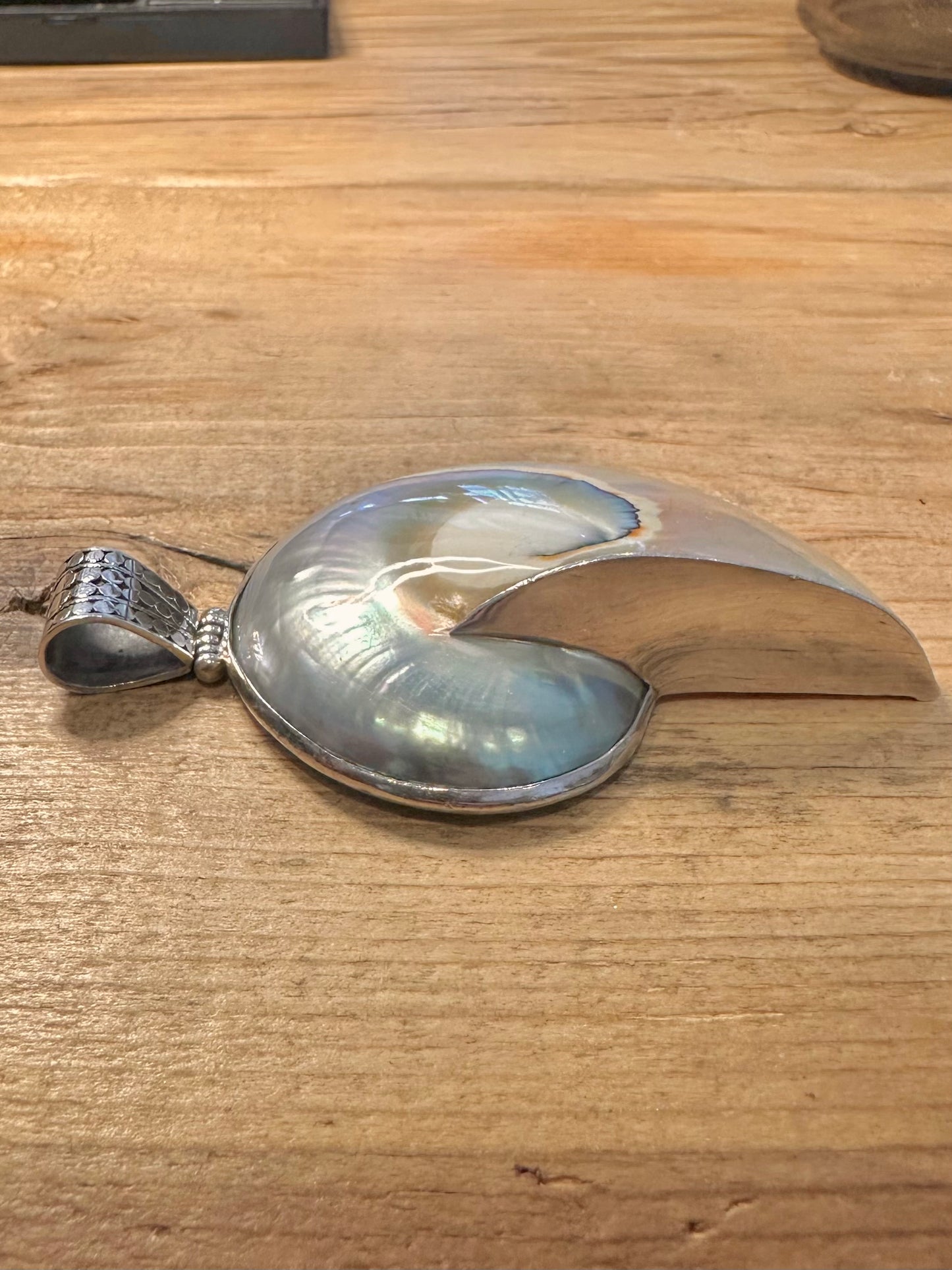 Abstract Large Nautilus Shell 925 Silver Pendant