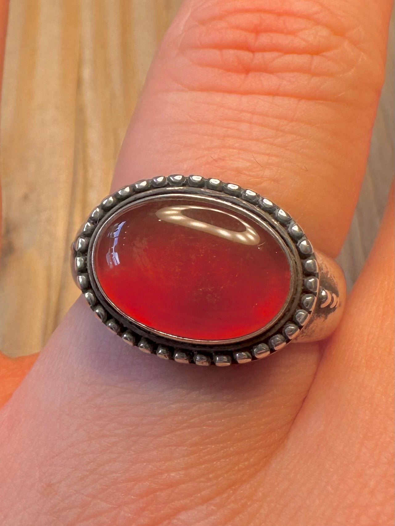 Vintage Carnelian Engraved Energy 925 Silver Size Q Ring