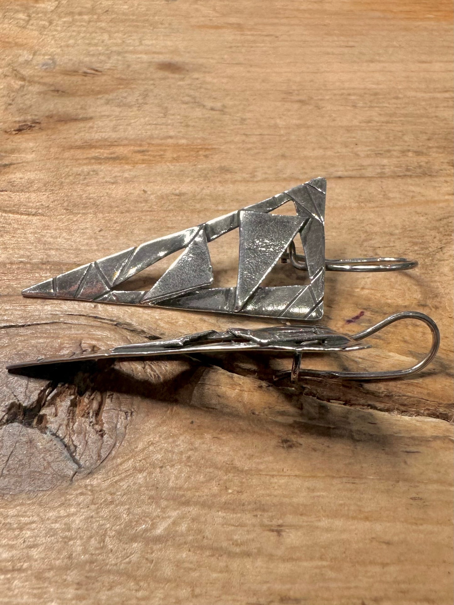 Abstract Triangle Textured 925 Silver Earrings